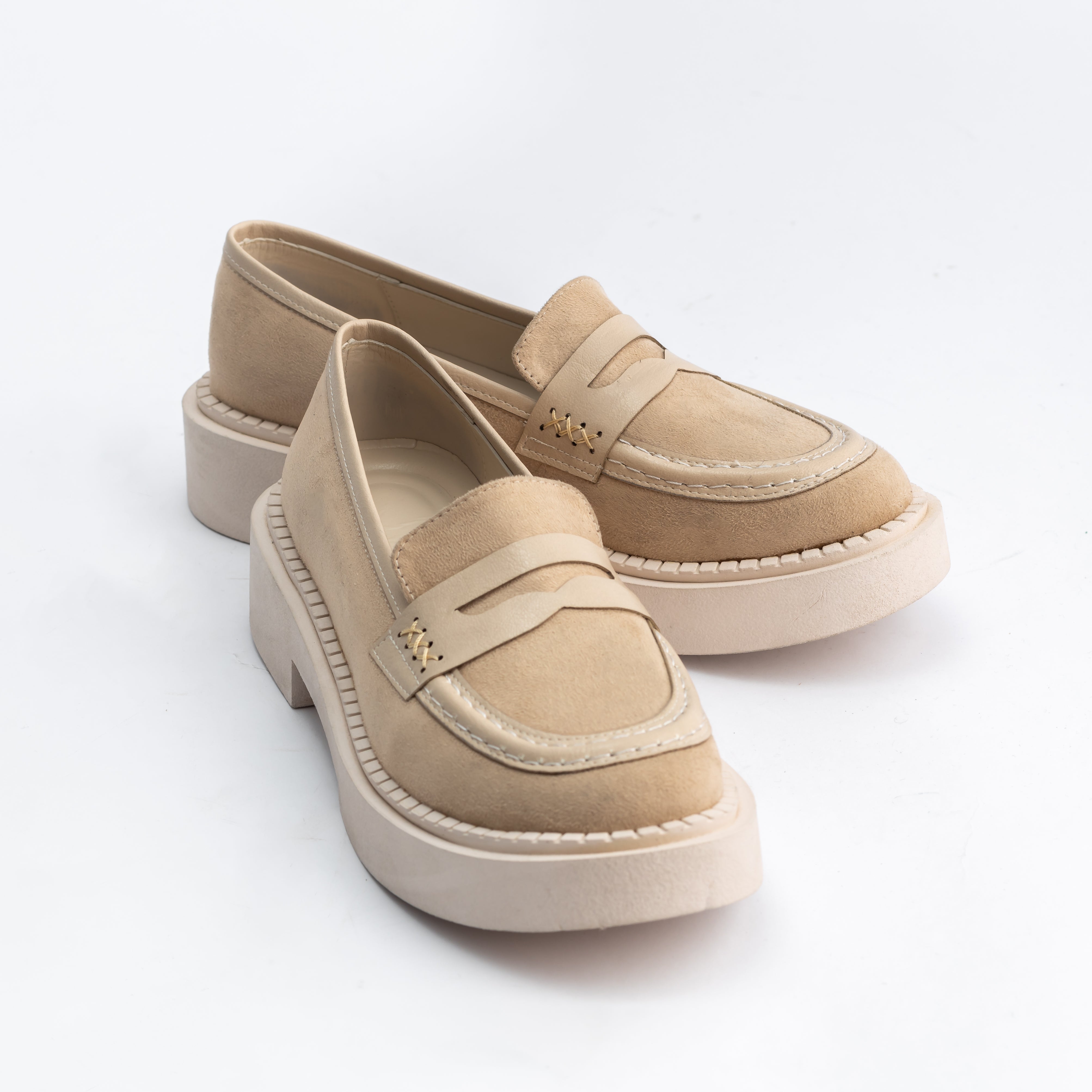 Women Beige Suede Loafers