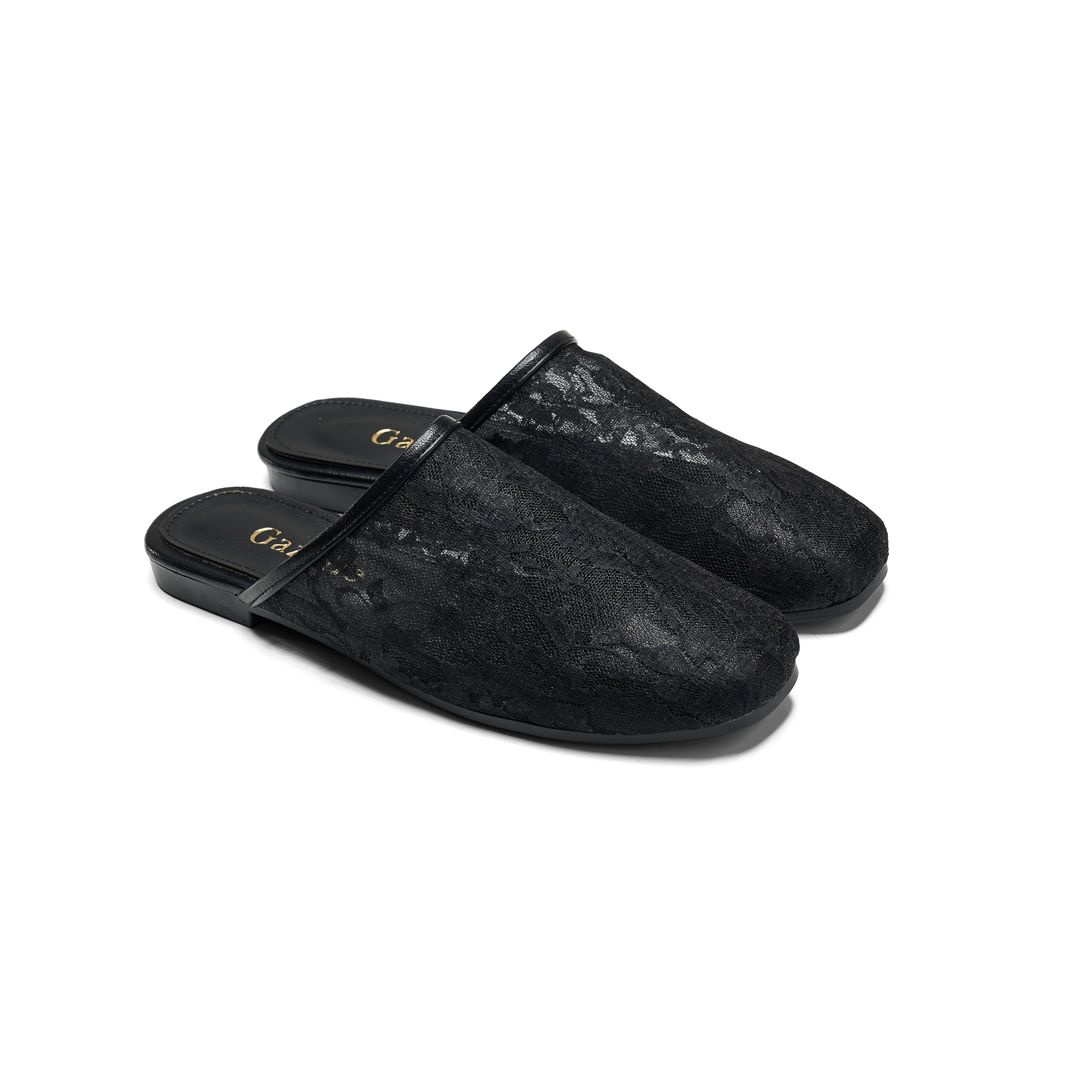 Women Black Fabric Floral Mule
