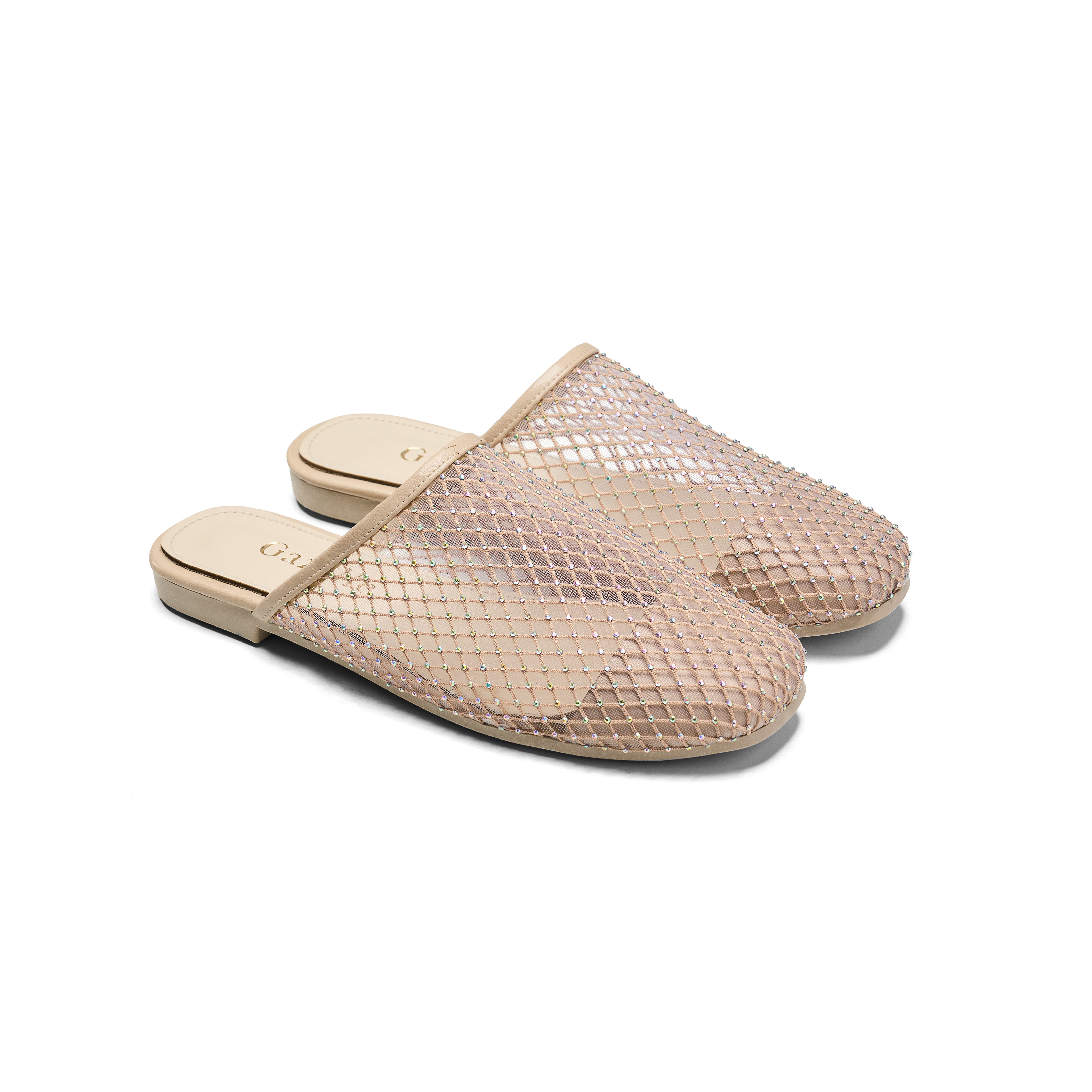 Women Beige Fabric Fishnet Mule