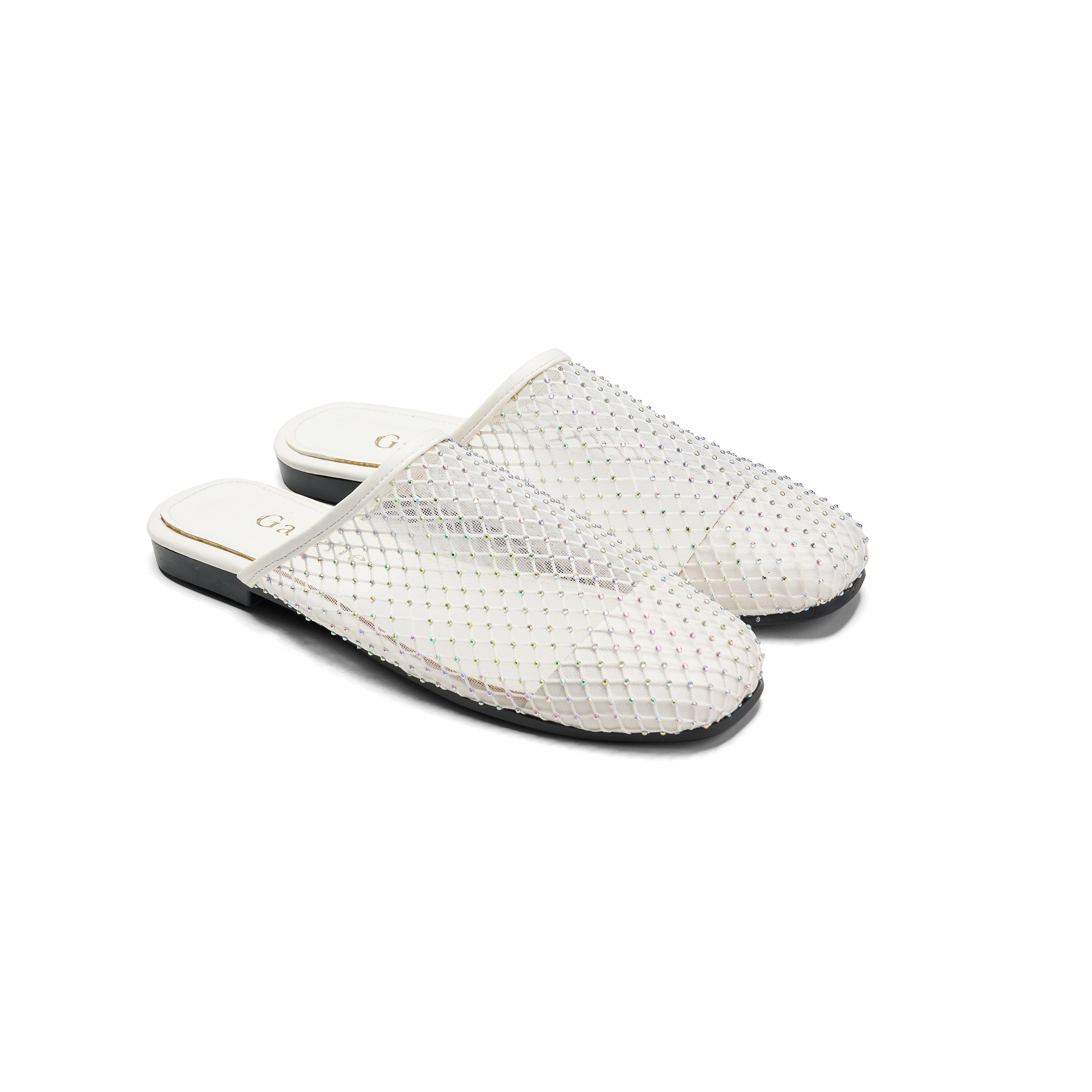 Women Off-White Fabric Flishnet Mule