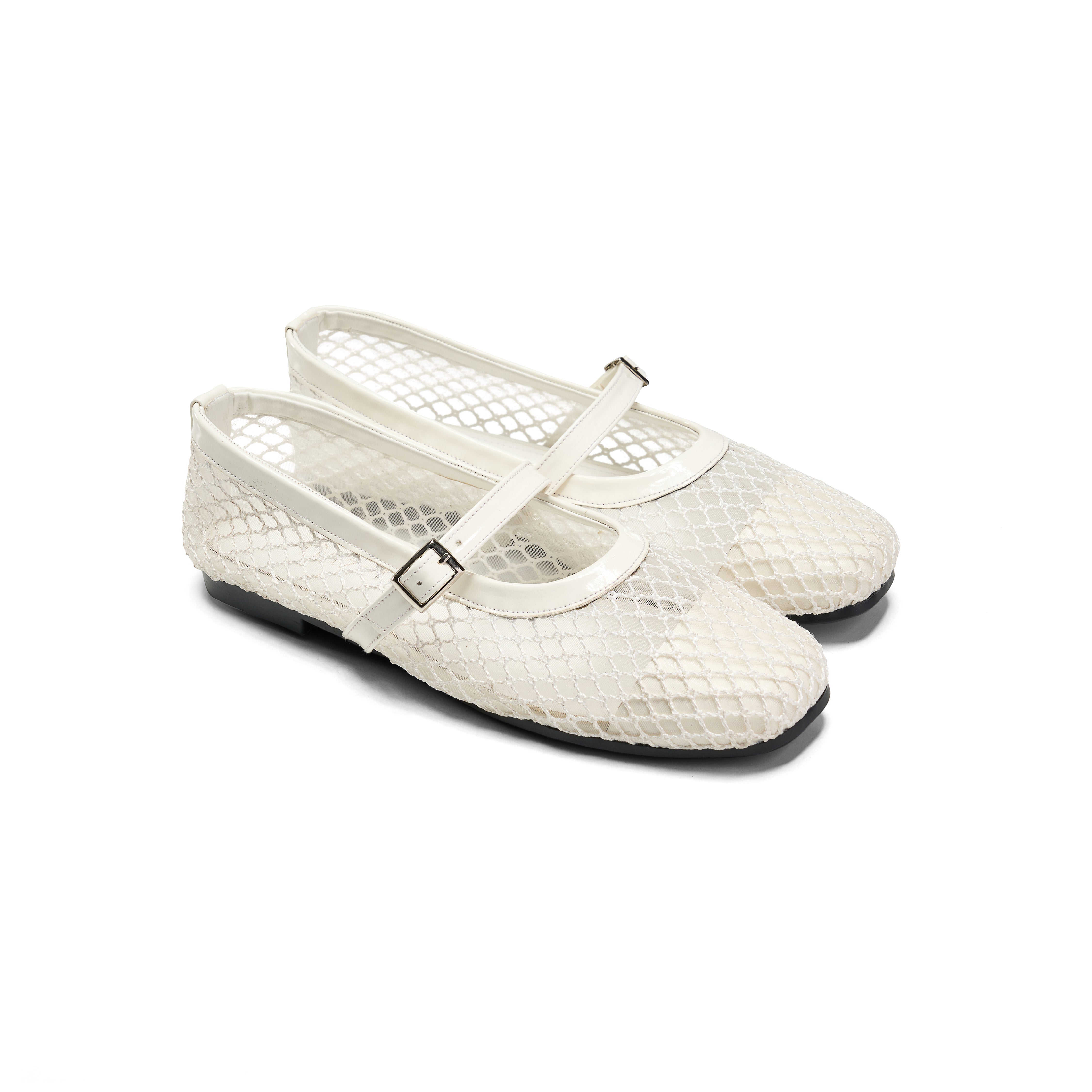 Women Off-white Fabric Fishnet Ballerina