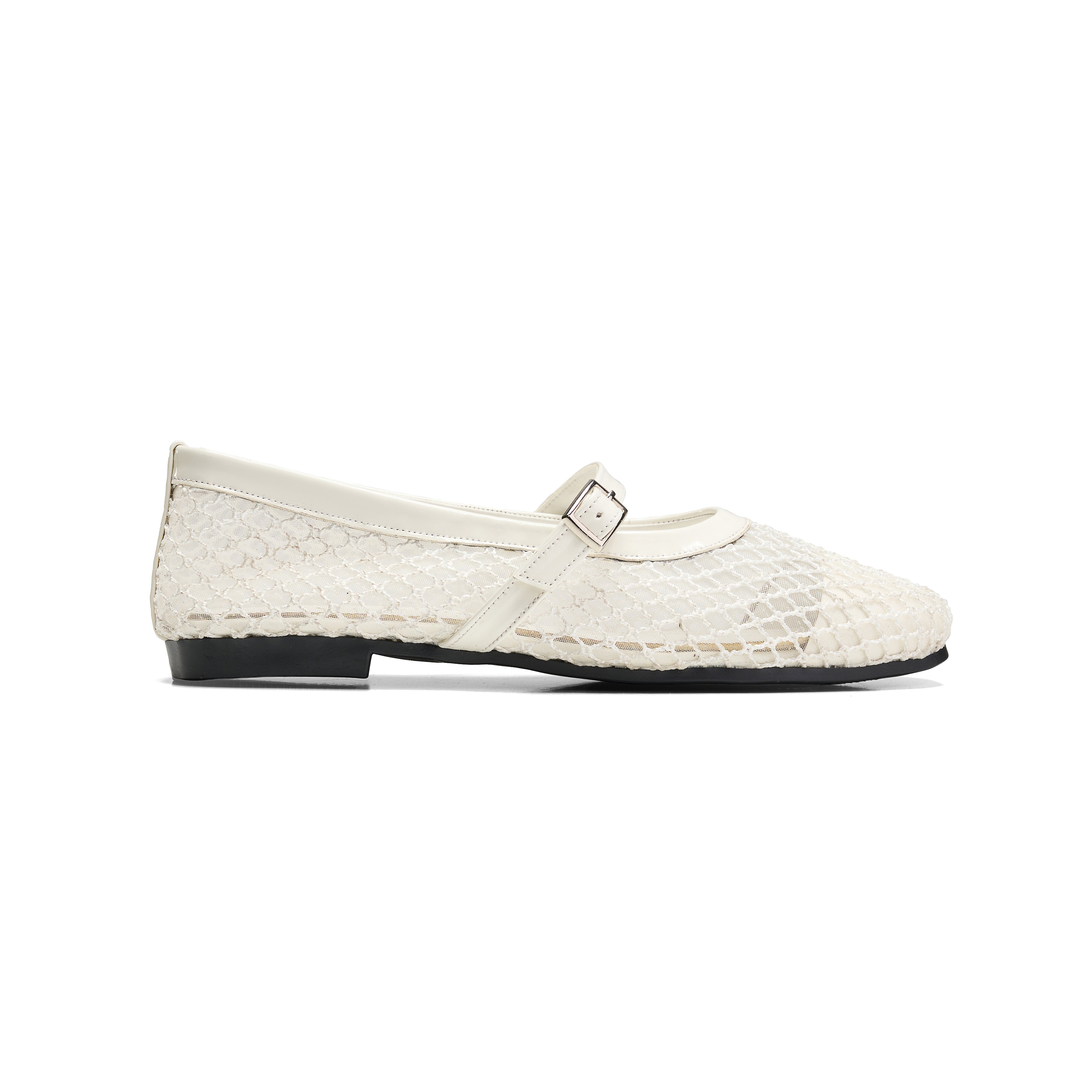 Women Off-white Fabric Fishnet Ballerina
