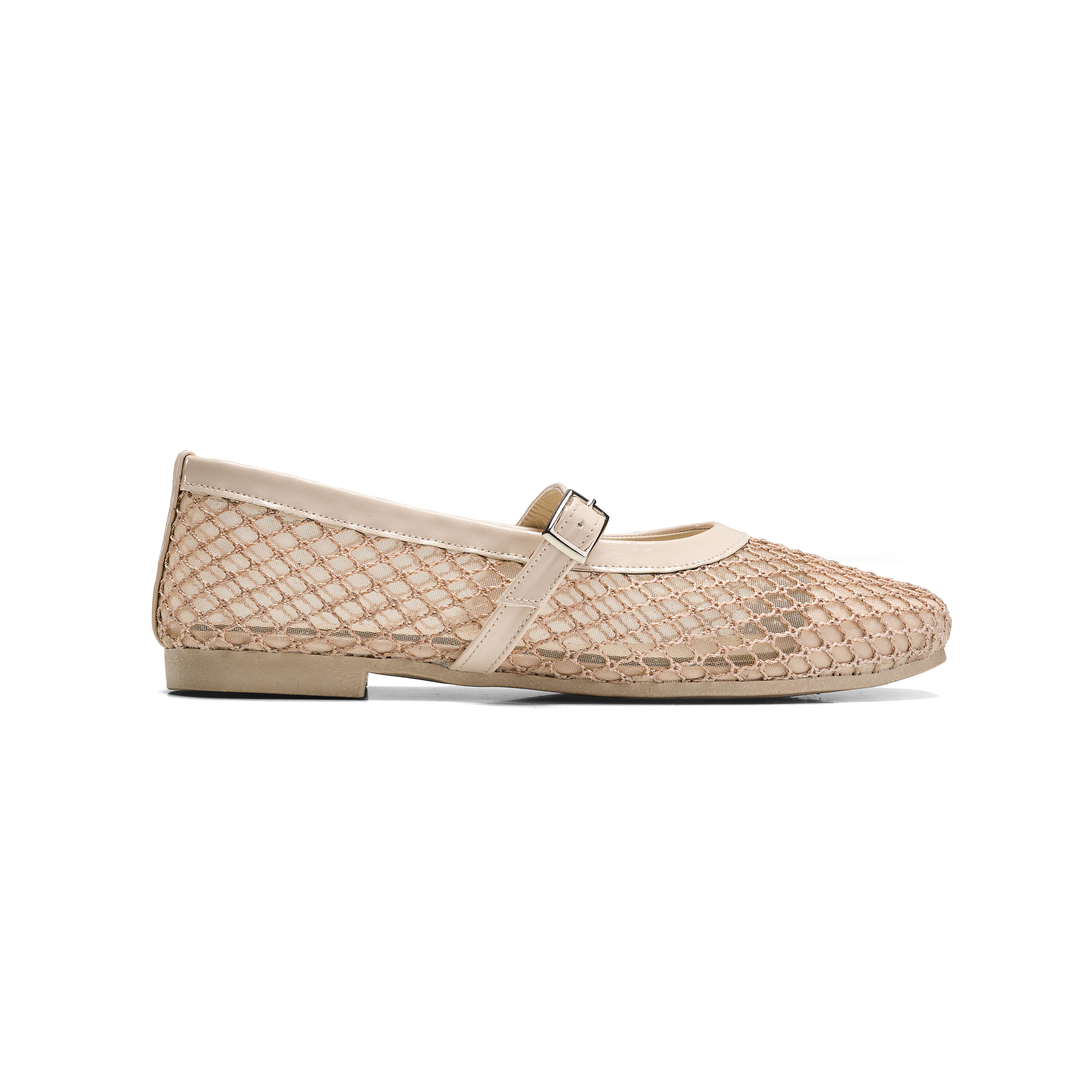 Women Beige Fabric Fishnet Ballerina