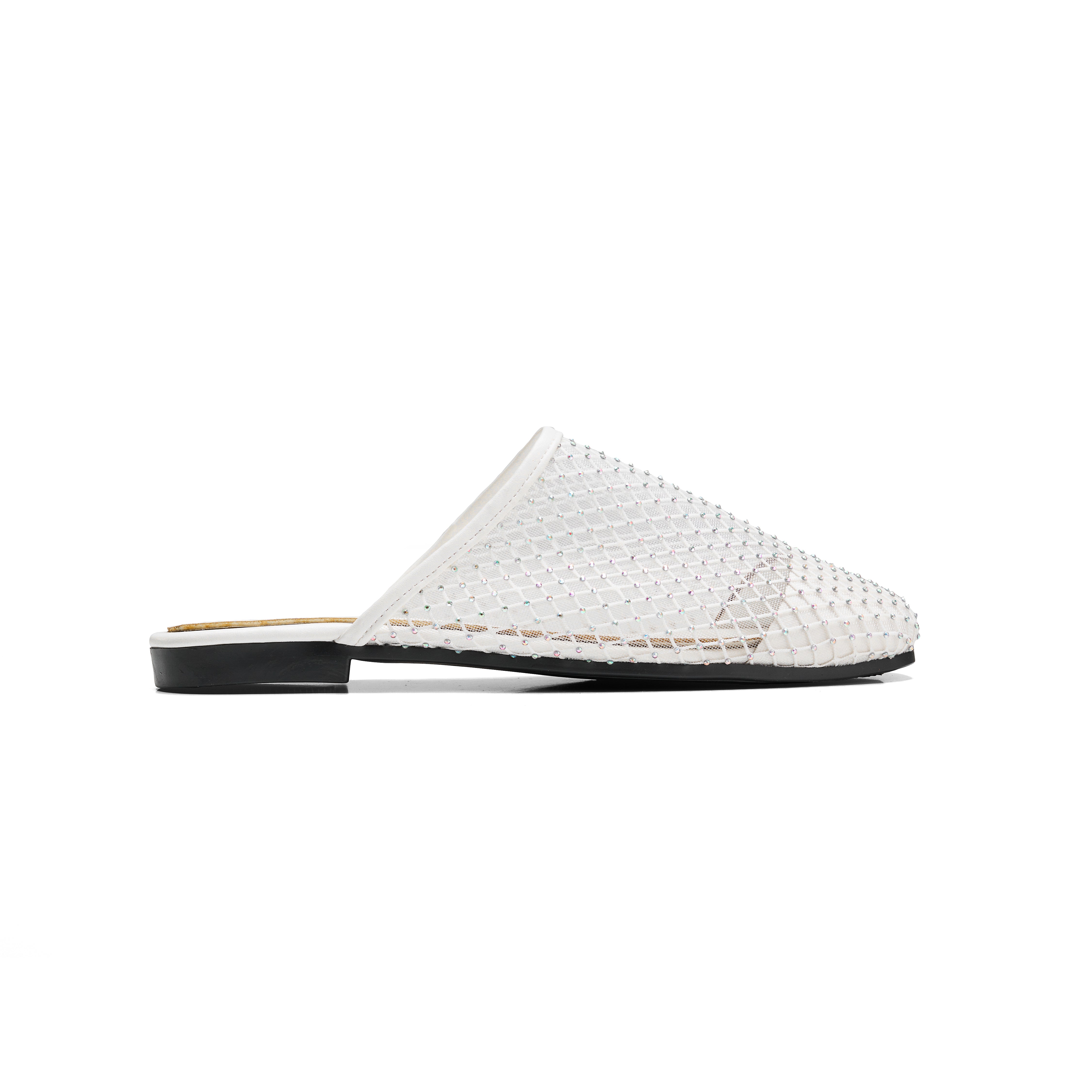 Women Off-White Fabric Flishnet Mule