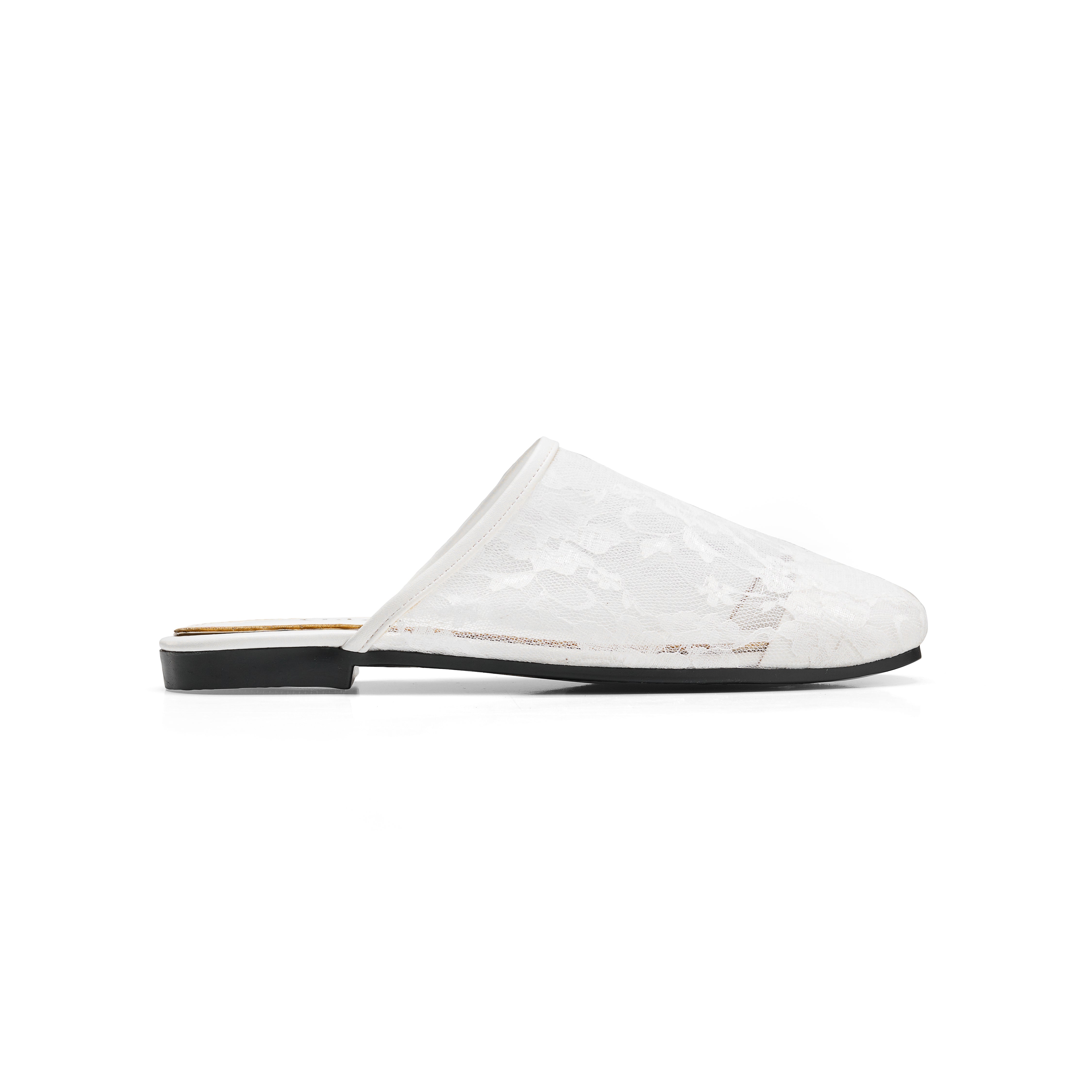 Women Off-White Fabric Floral Mule