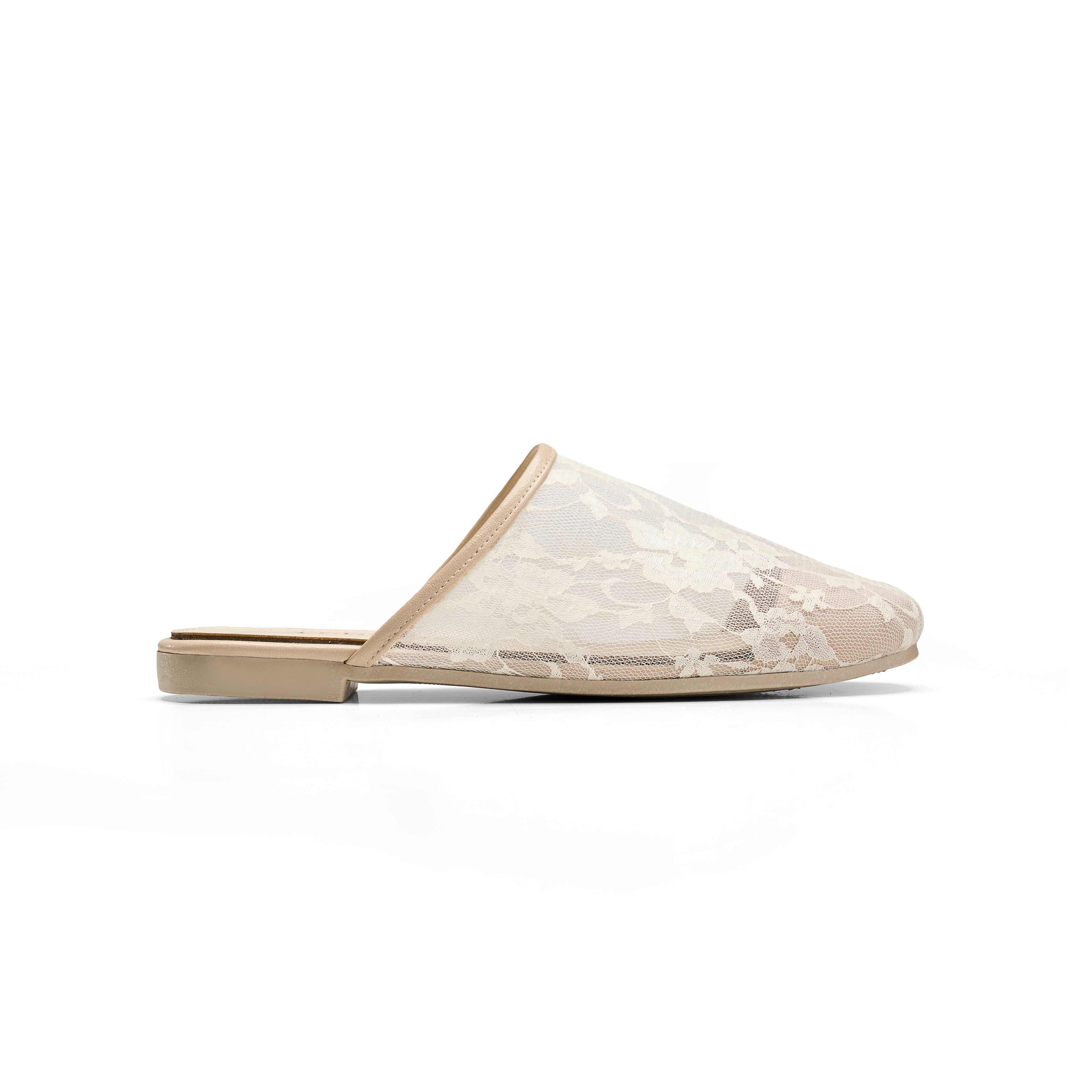 Women Beige Fabric Floral Mule