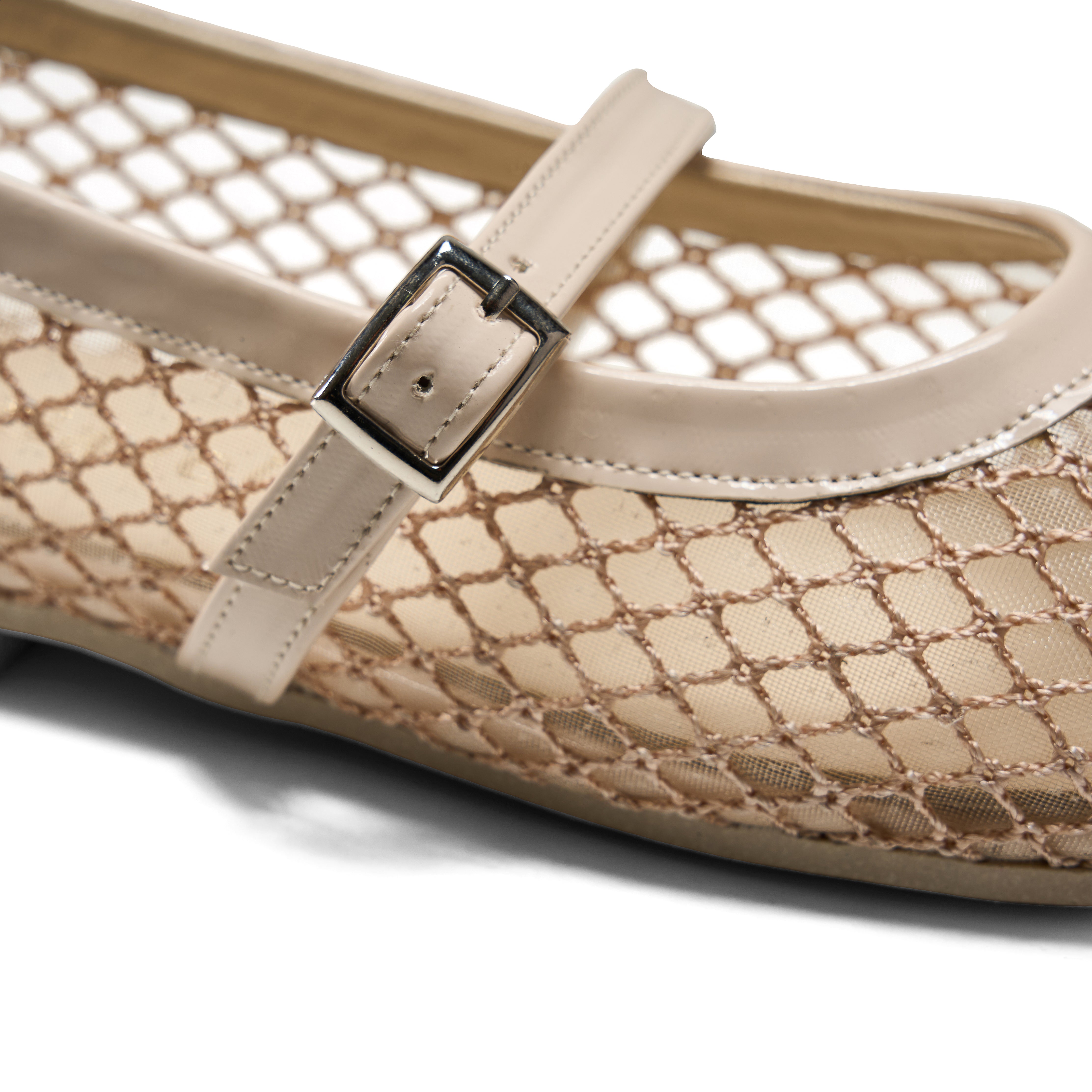 Women Beige Fabric Fishnet Ballerina