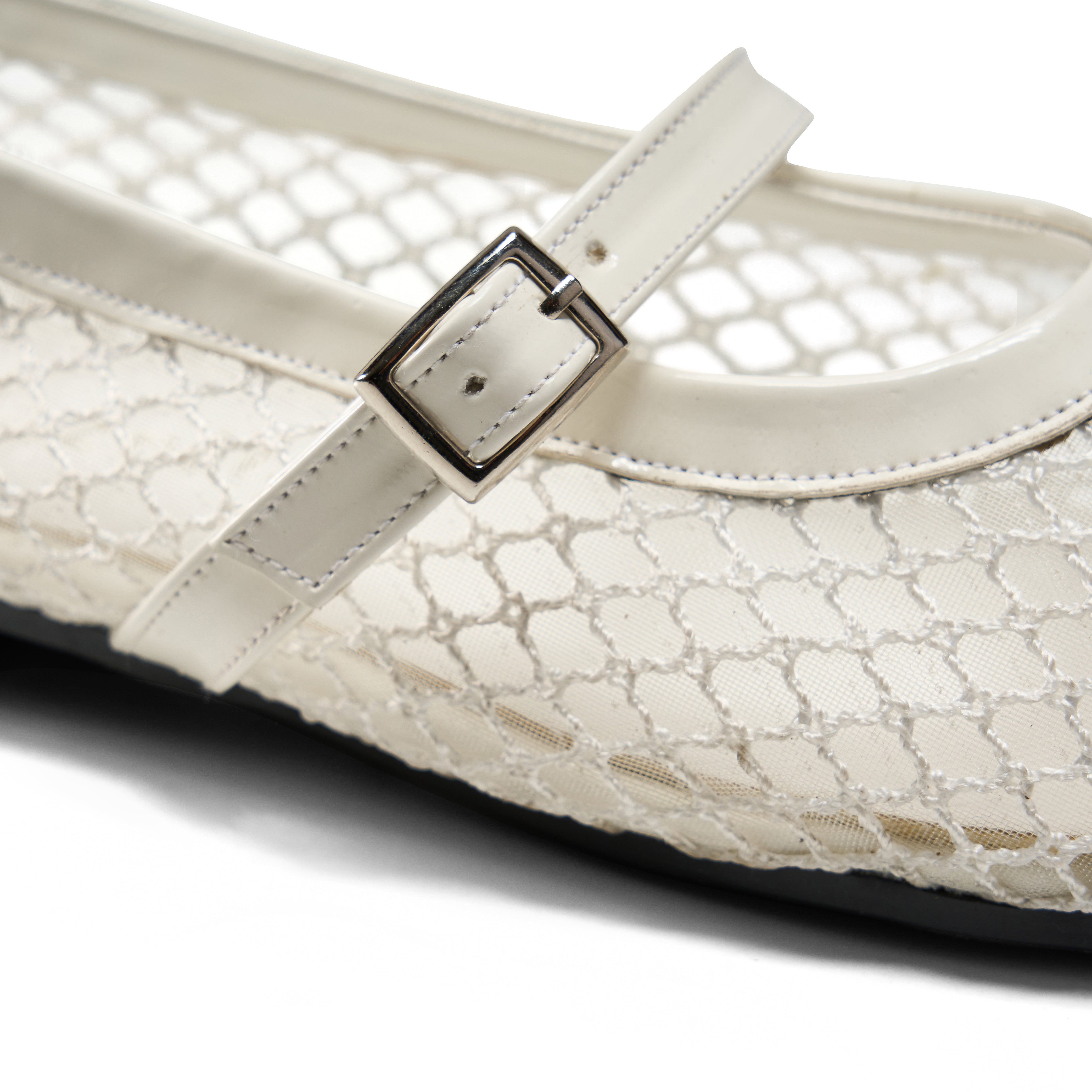 Women Off-white Fabric Fishnet Ballerina