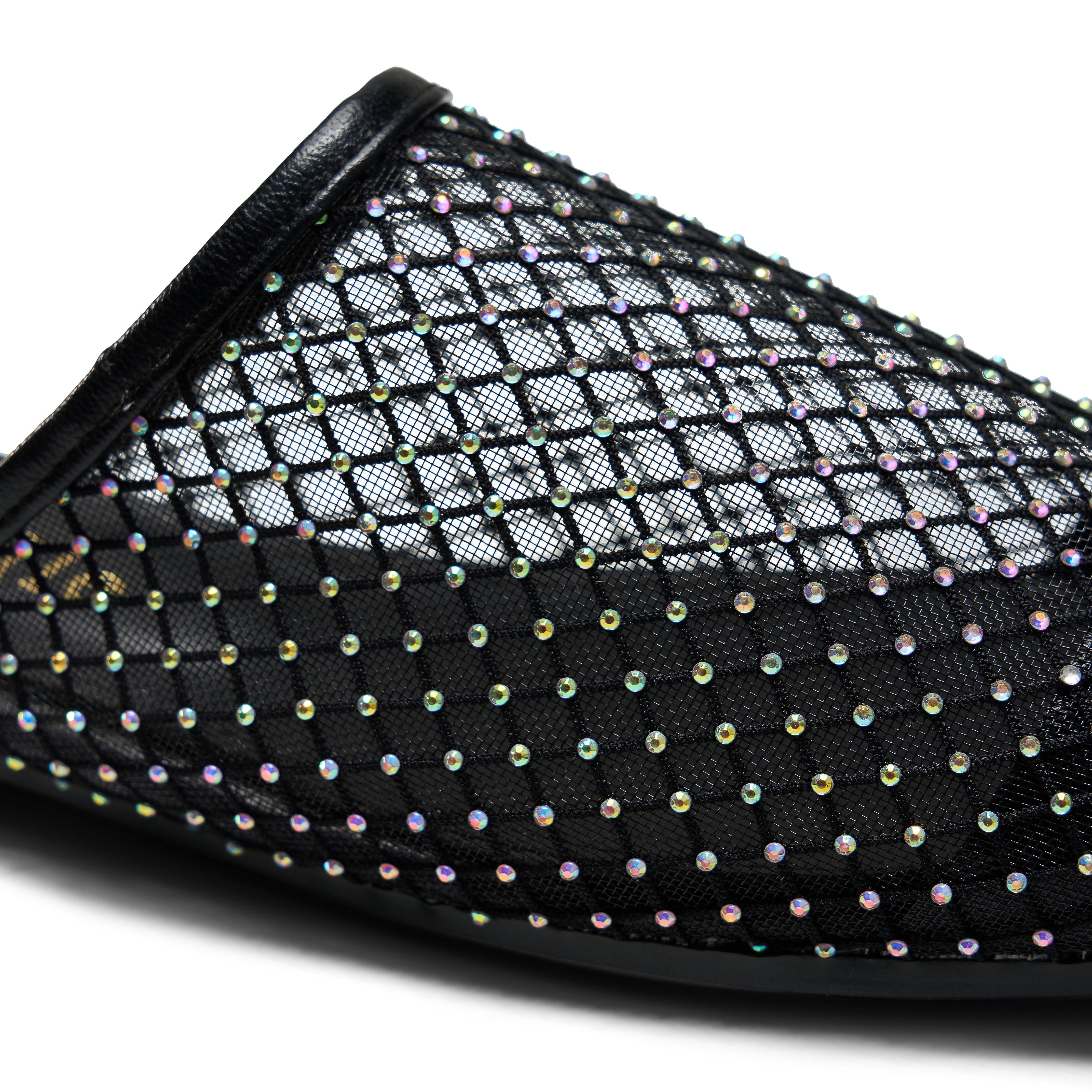 Women Black Fabric Fishnet Mule