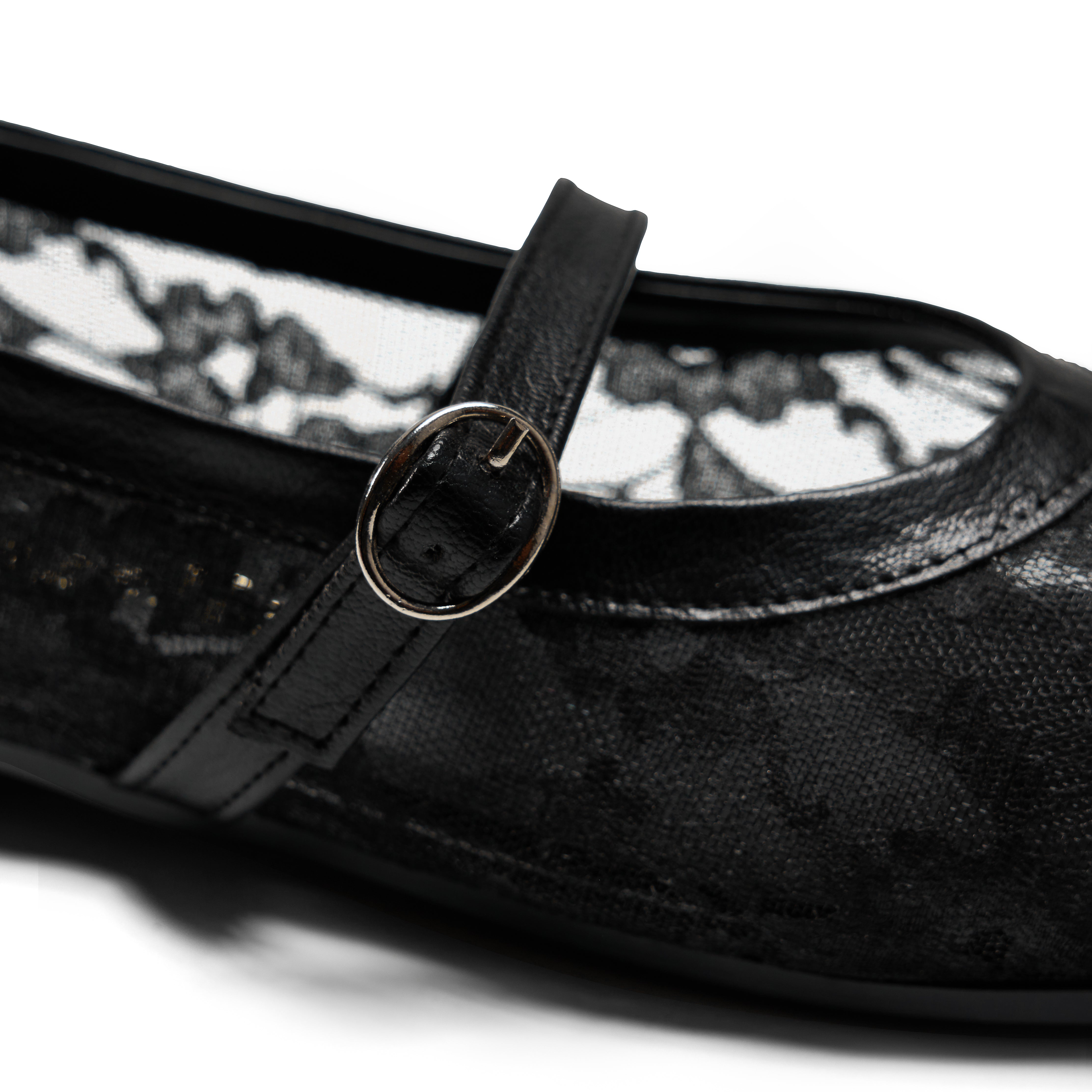 Women Black Fabric Floral Ballerina