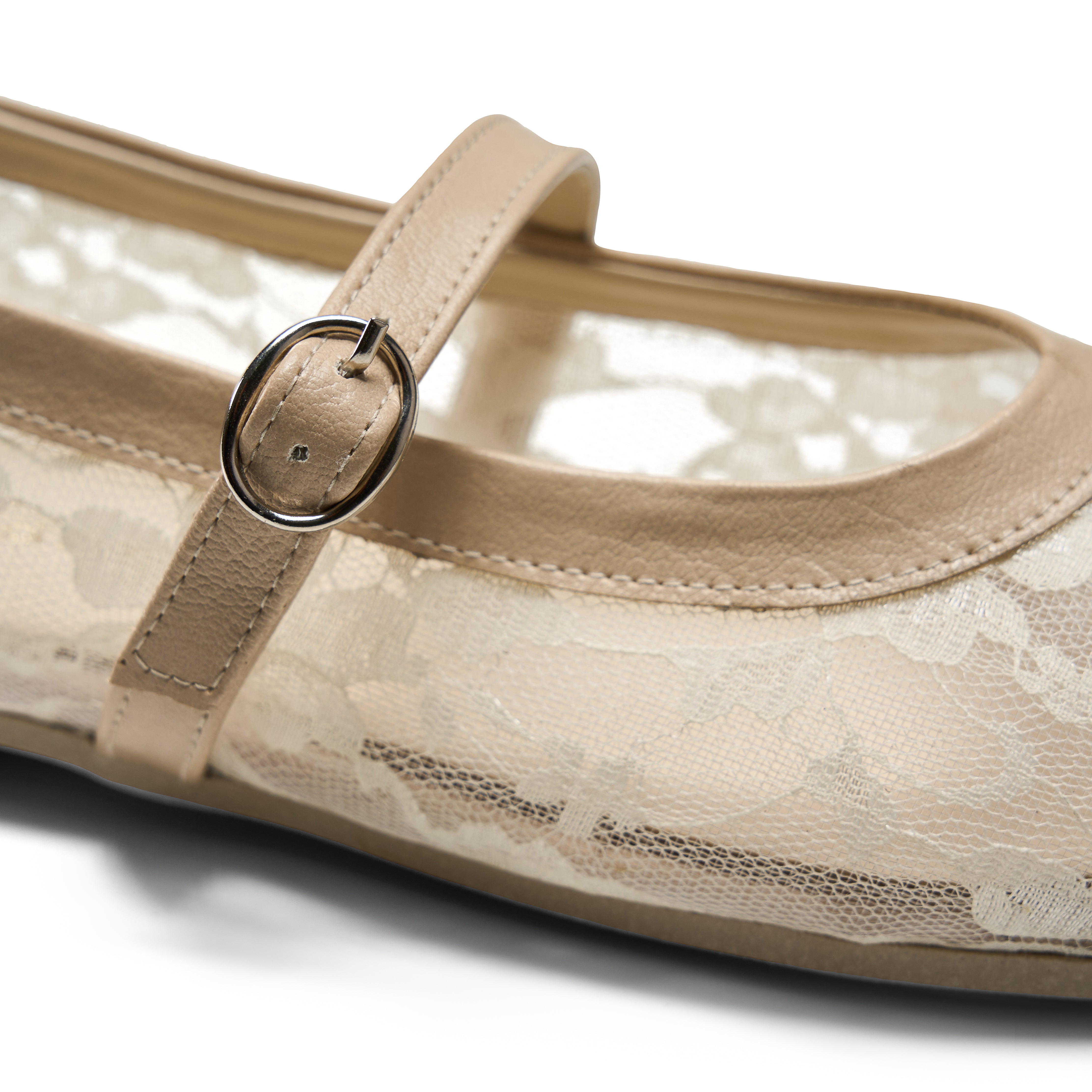 Women Beige Fabric Floral Ballerina