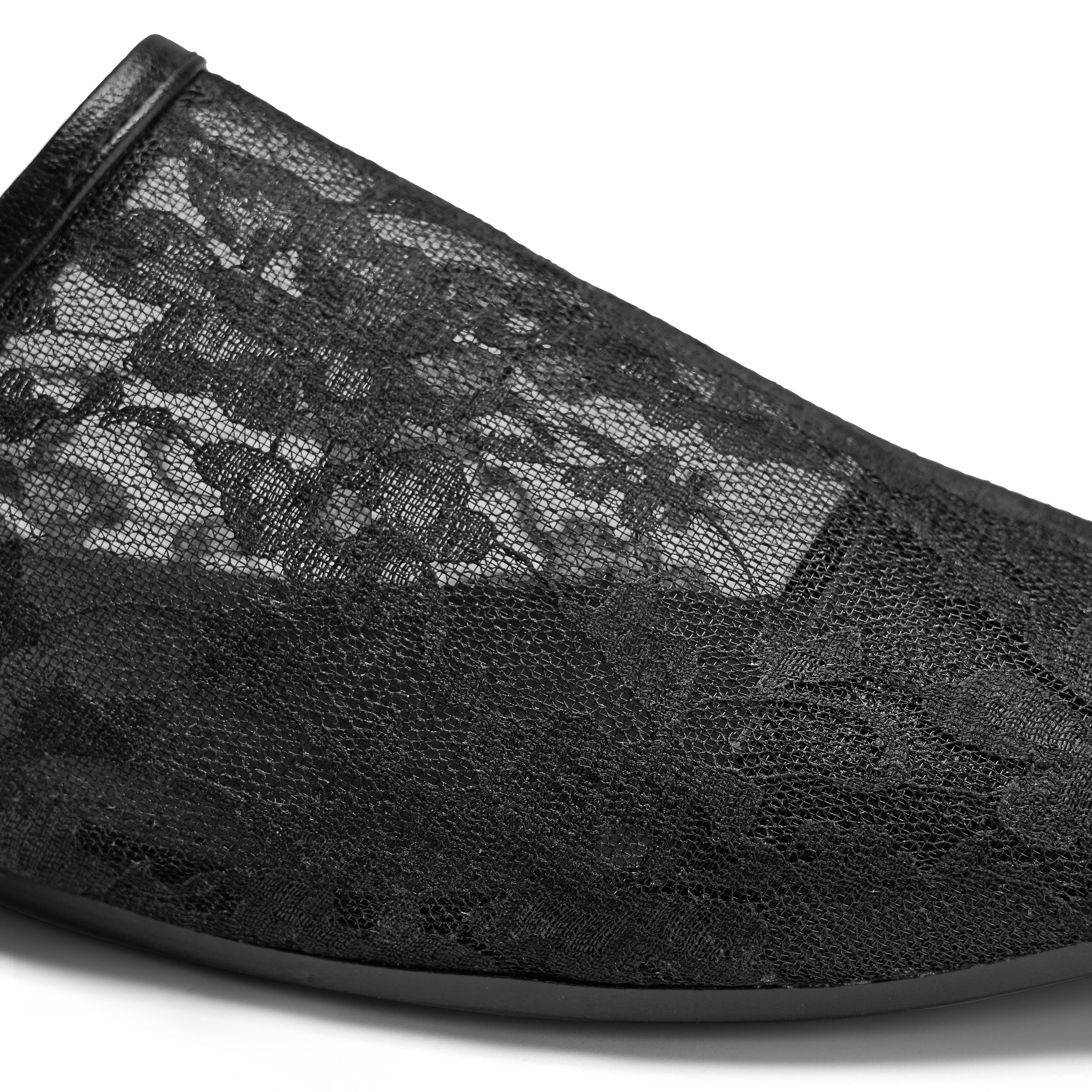 Women Black Fabric Floral Mule