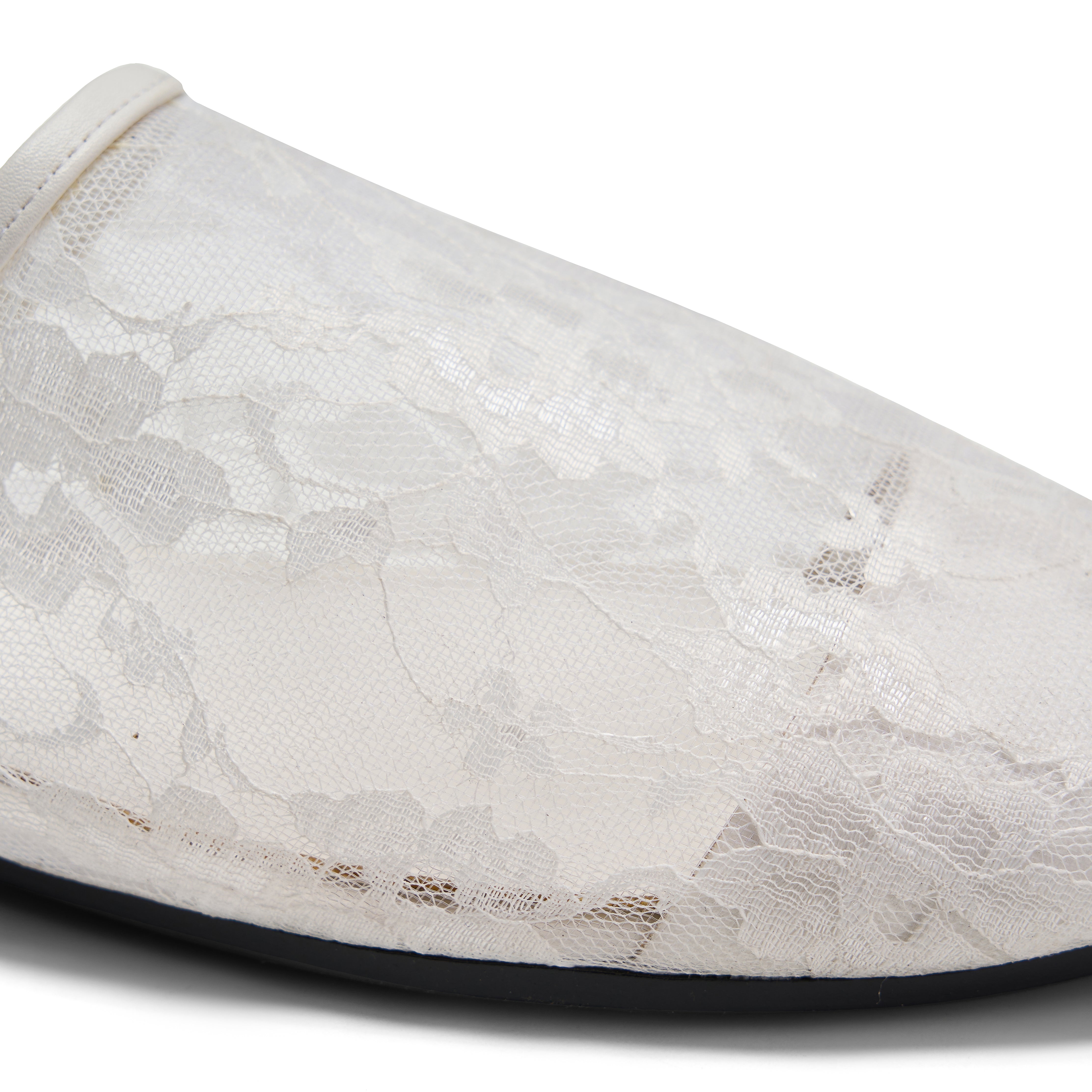 Women Off-White Fabric Floral Mule