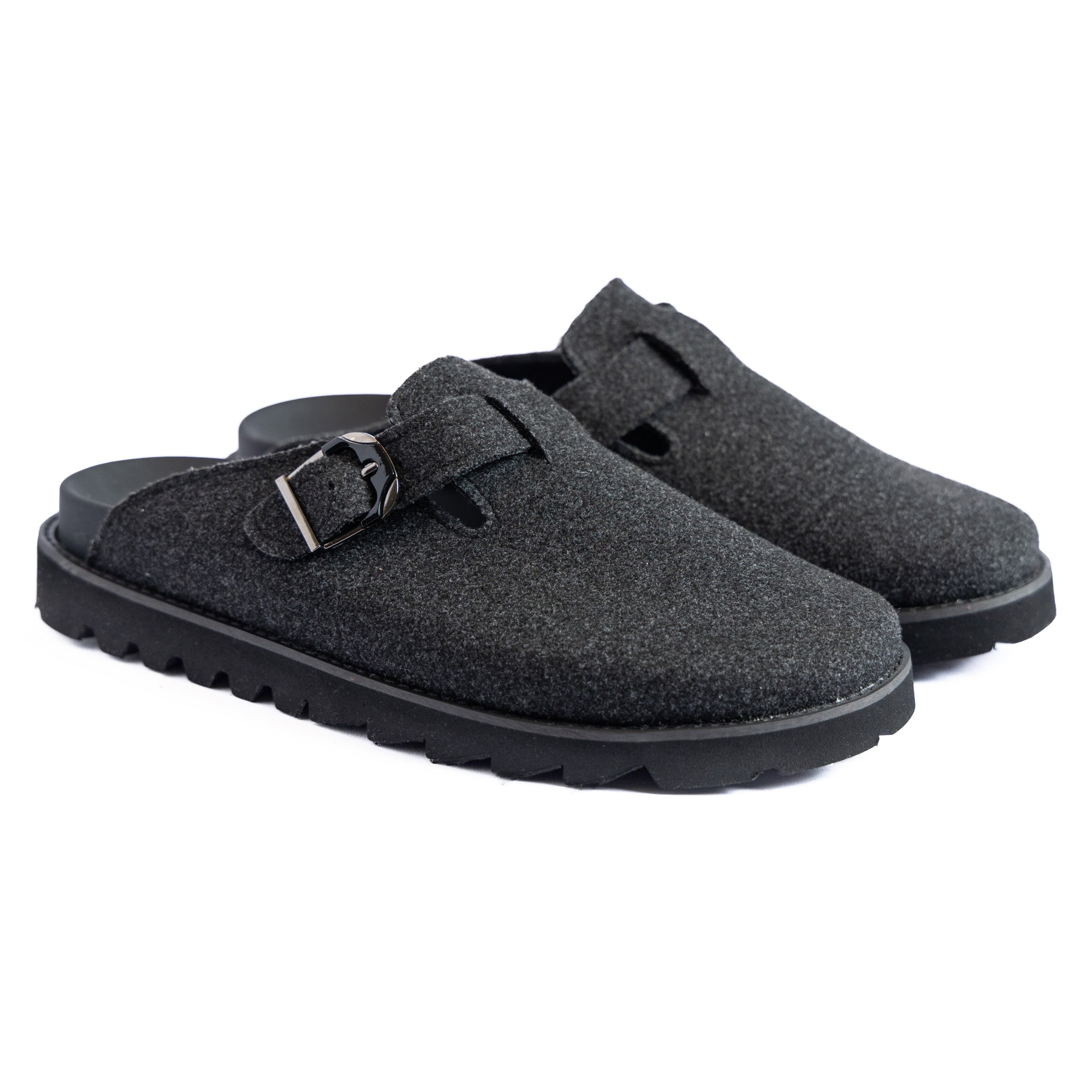 Black Fabric Plain Chunky Clog