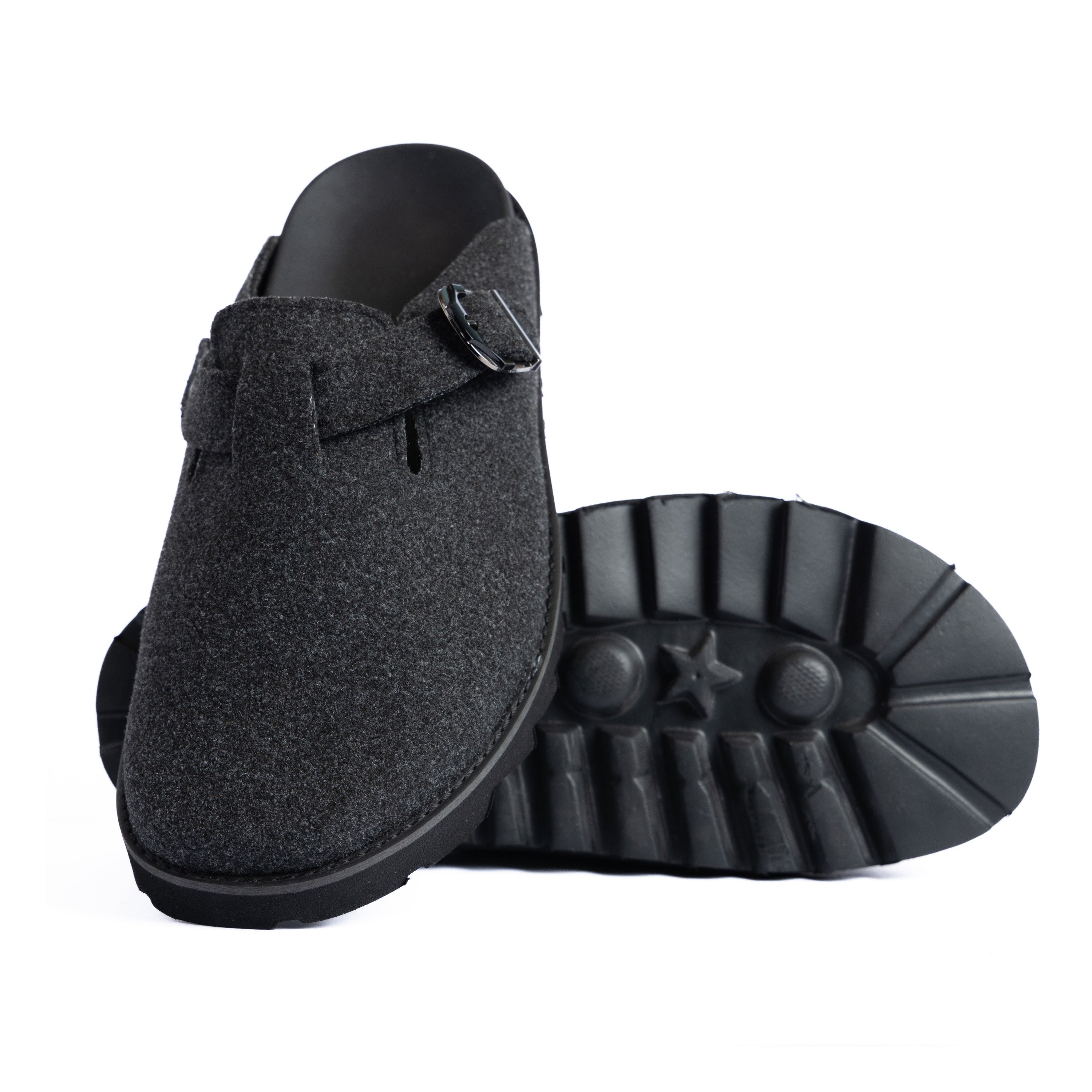 Black Fabric Plain Chunky Clog