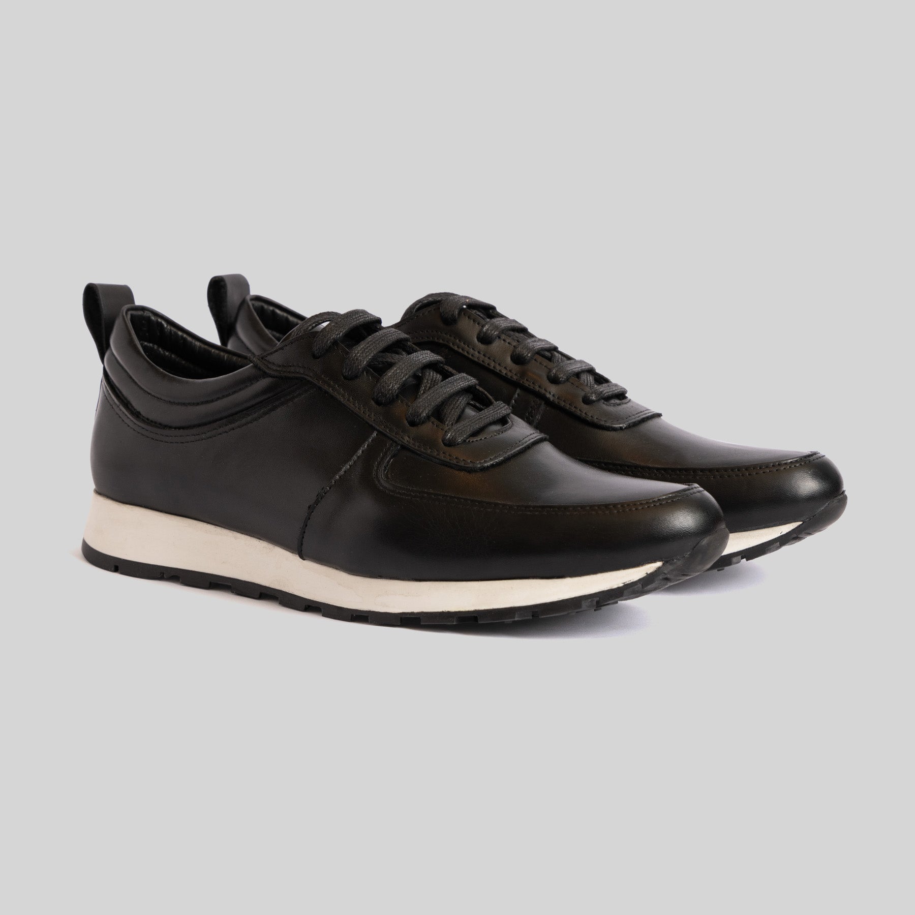 Black Leather Runner Sneakers