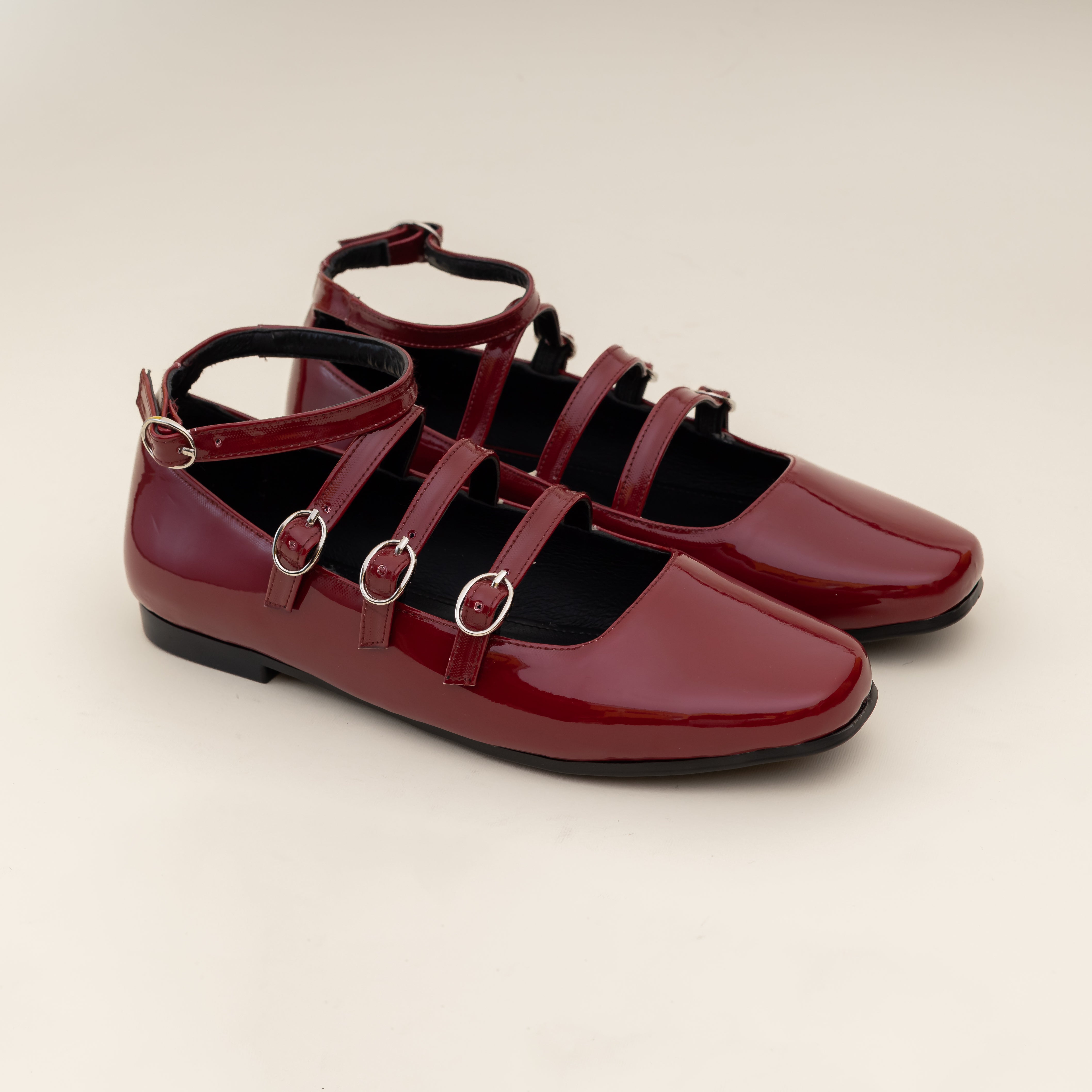 Women Burgundy Strap Ballerina