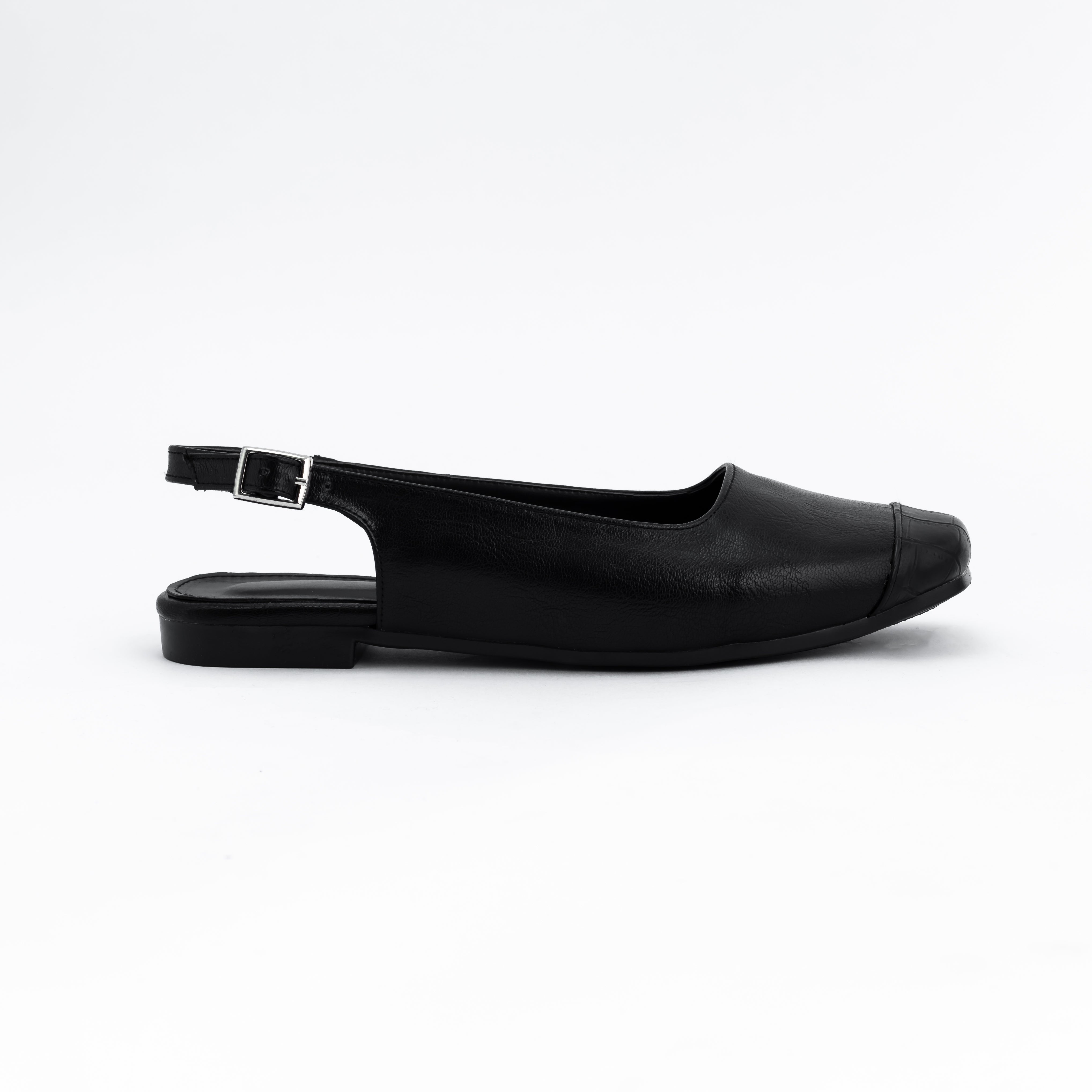 Women Black Round Flat Sandal