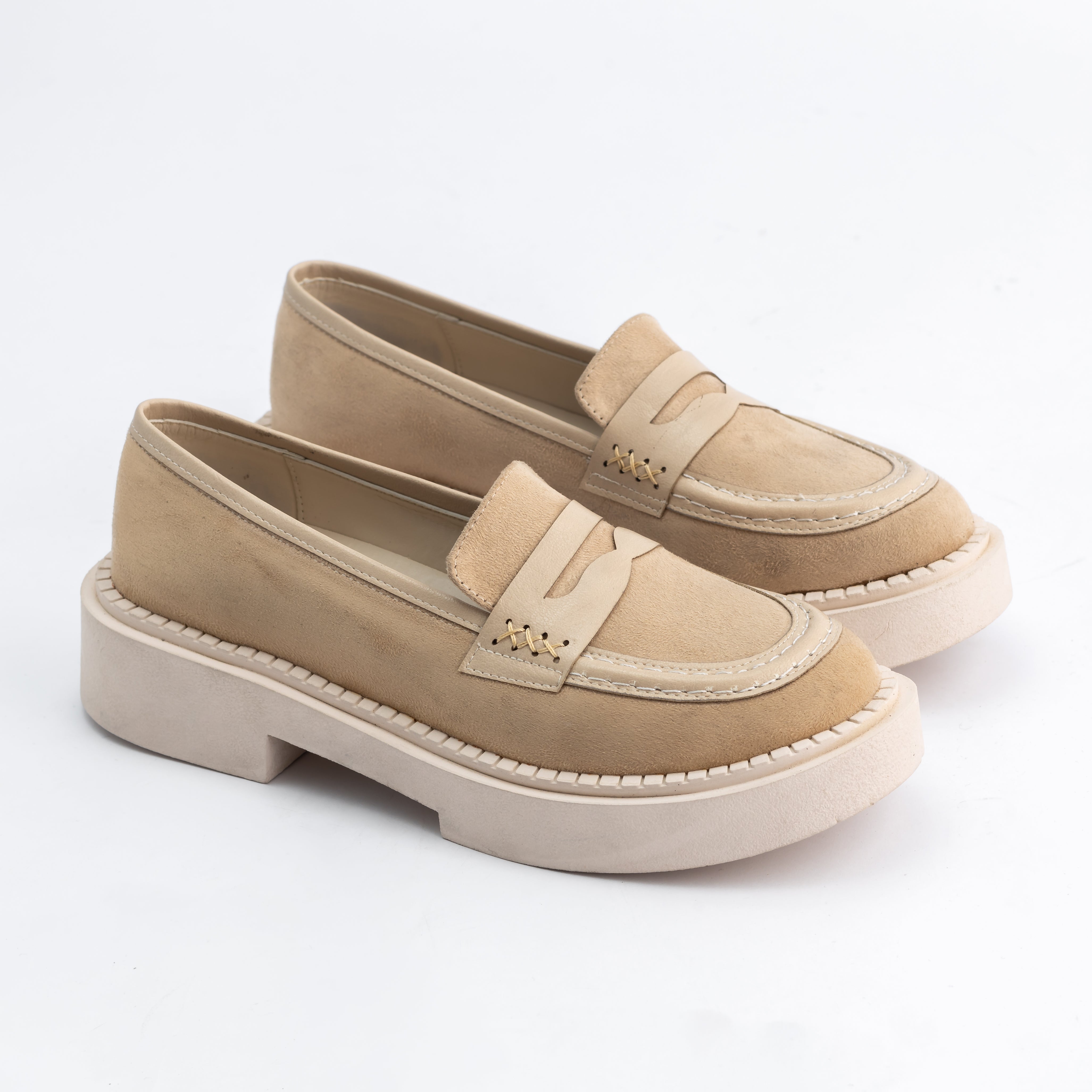 Women Beige Suede Loafers