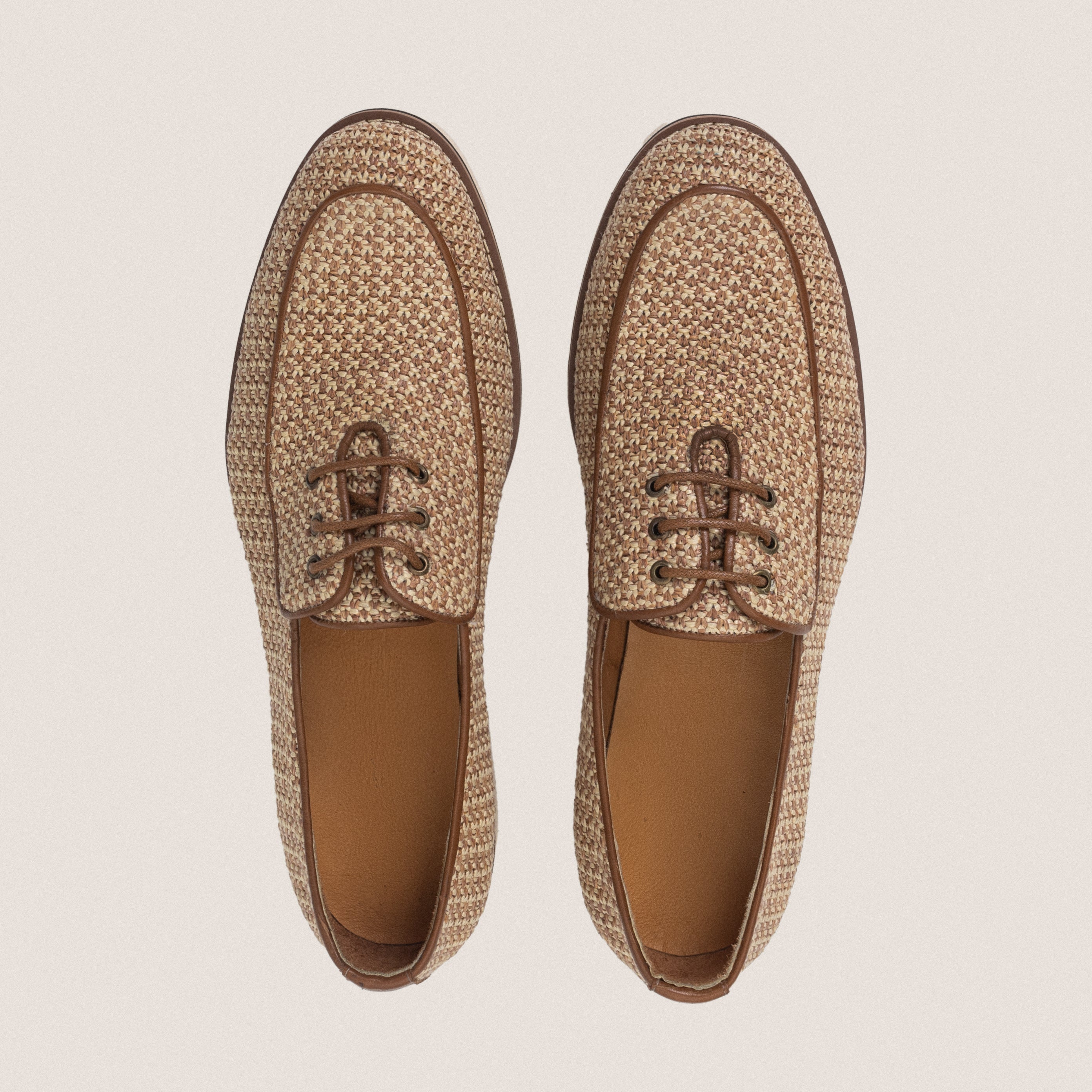 Beige Raffia Loafers Lace up