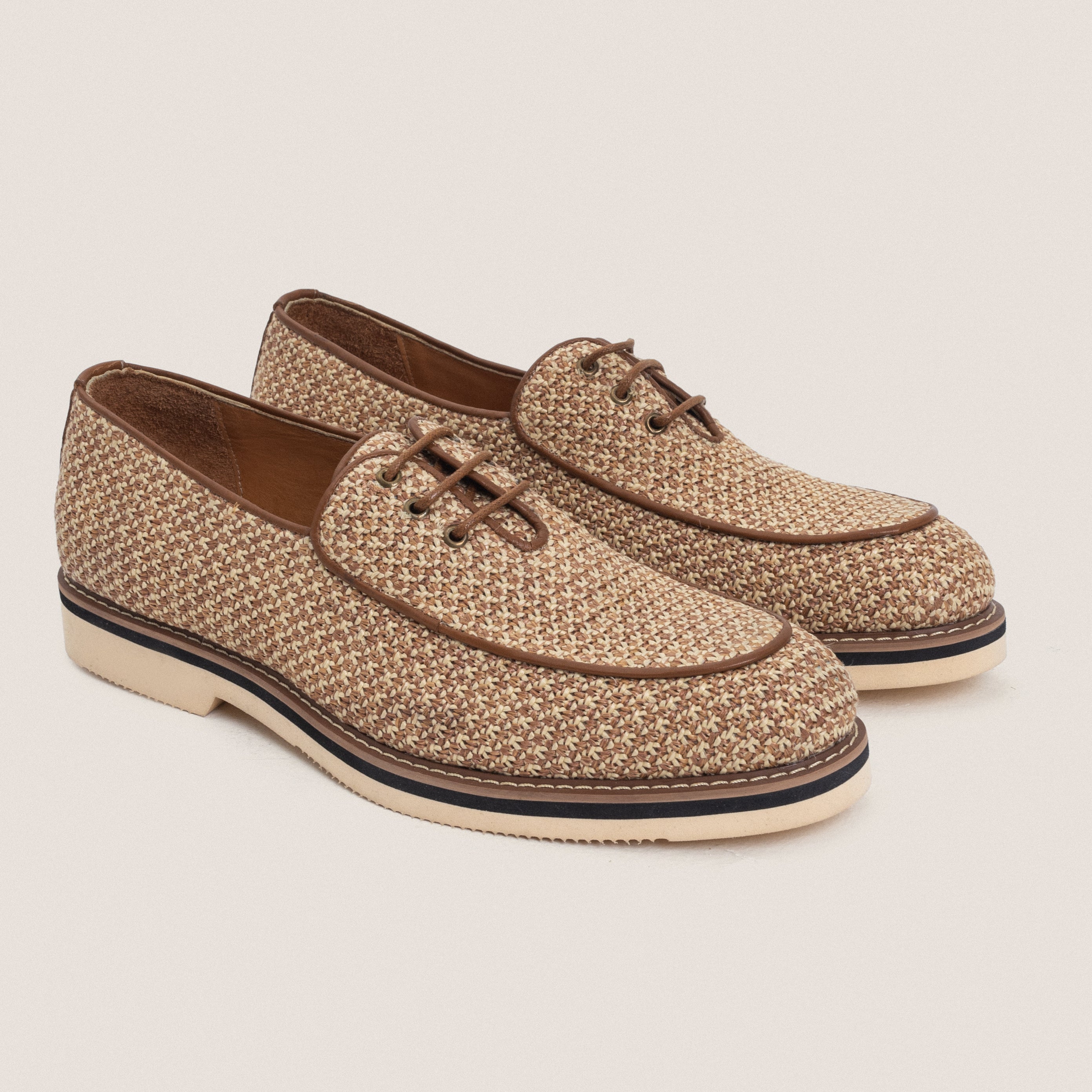 Beige Raffia Loafers Lace up