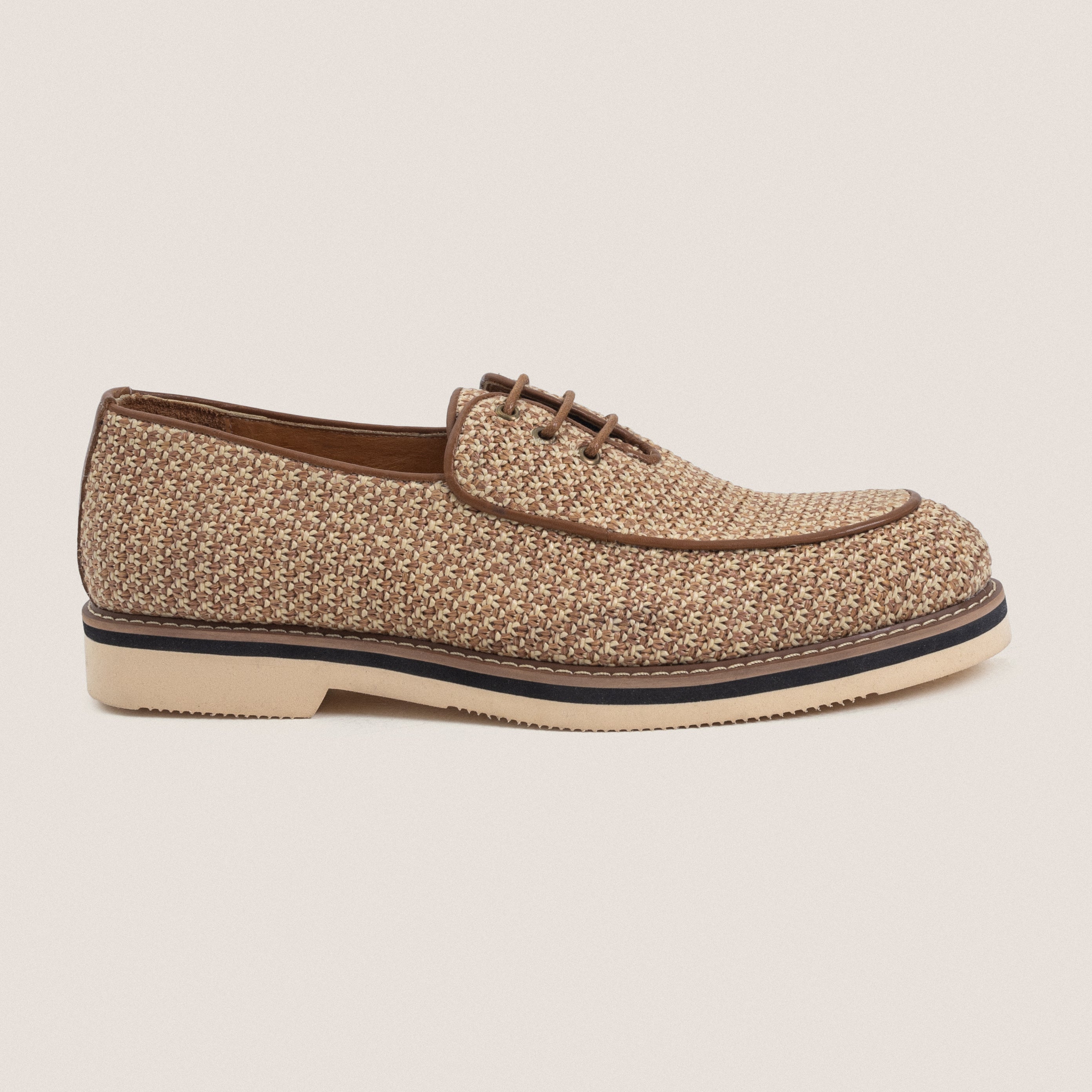 Beige Raffia Loafers Lace up