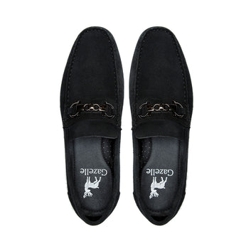 Black Suede Buckle Moccasin Shoes