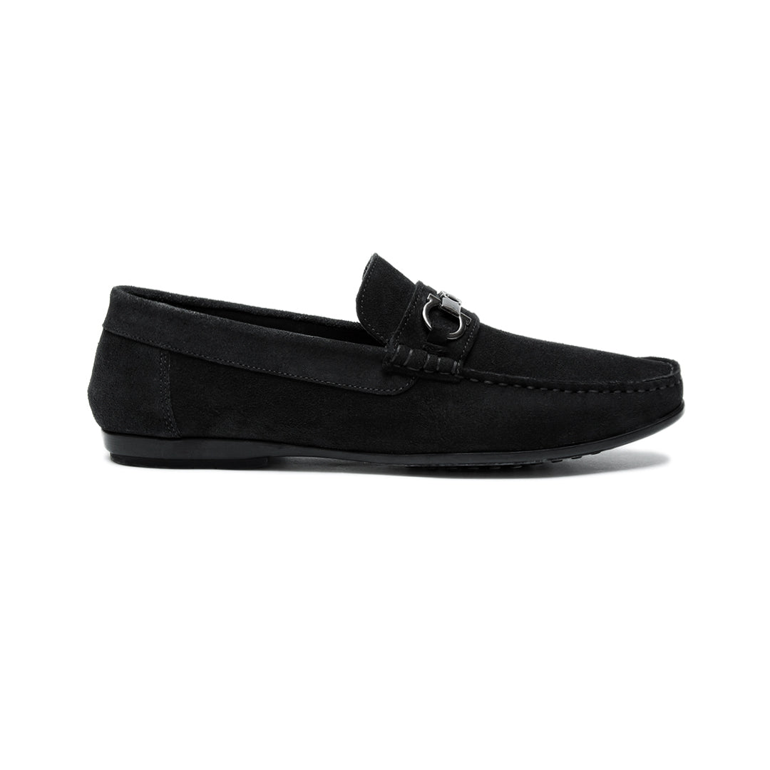 Black Suede Buckle Moccasin Shoes