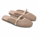Women Beige Buckle Mule