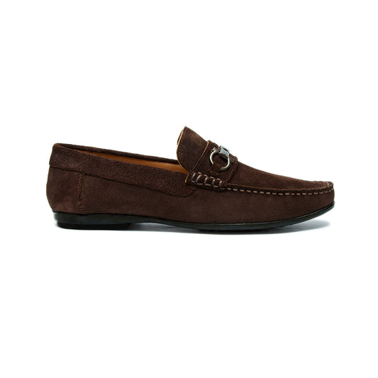Brown Suede Buckle Moccasin Shoes