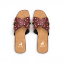 Burgundy Studded Crossover Flat Slipper