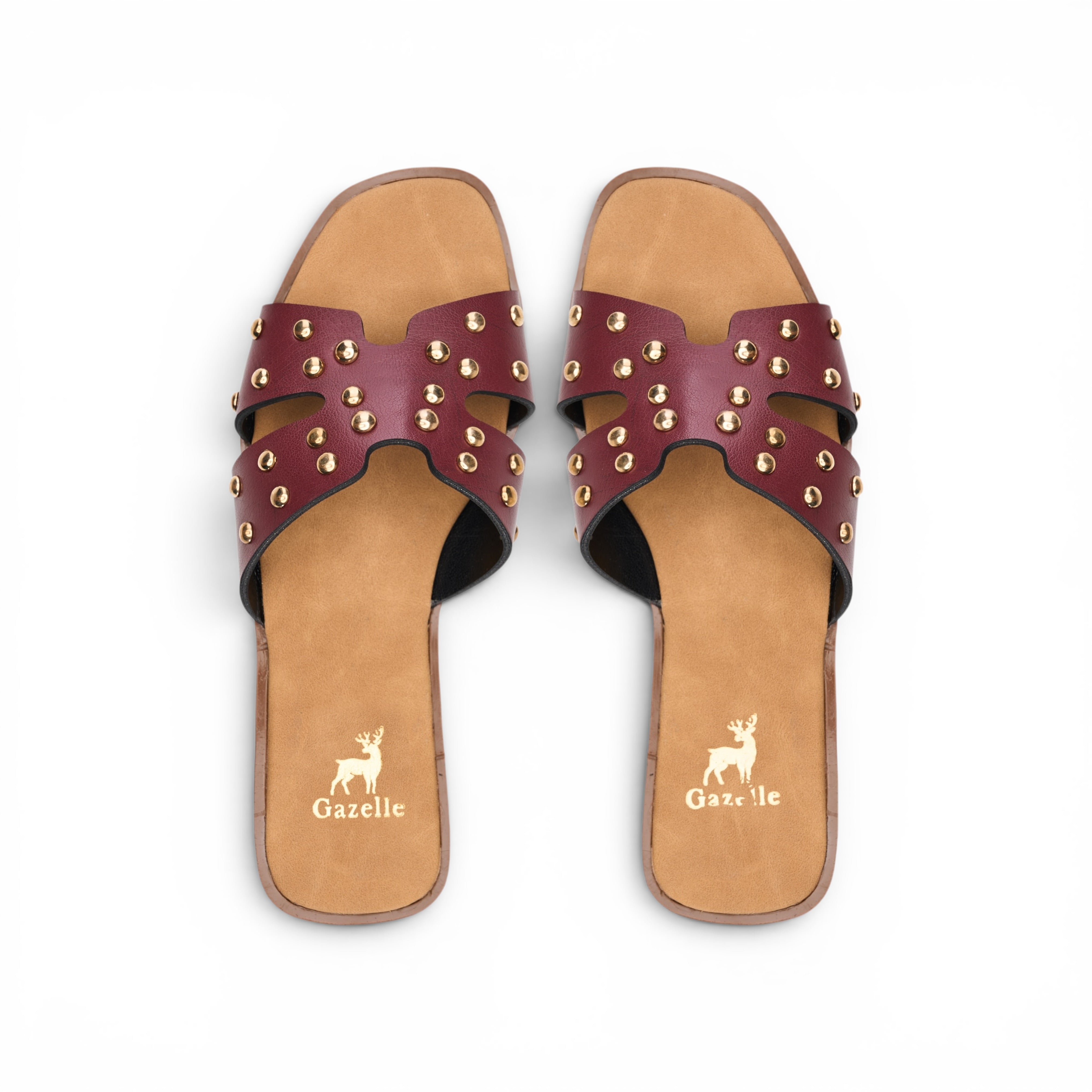 Burgundy Studded Crossover Flat Slipper
