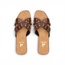 Brown Studded Crossover Flat Slipper