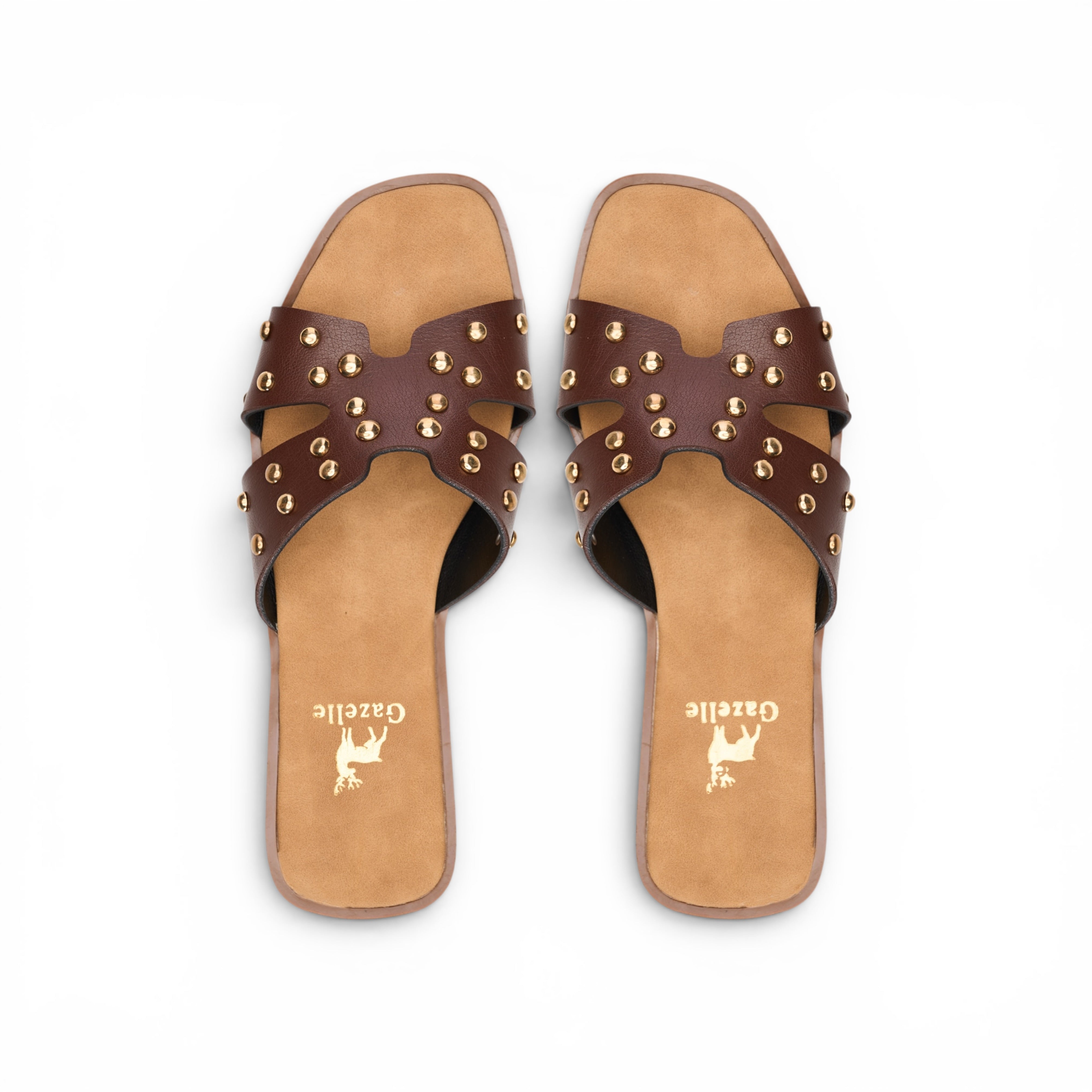 Brown Studded Crossover Flat Slipper