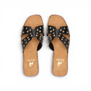 Black Studded Crossover Flat Slipper