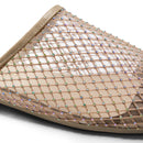 Women Beige Fabric Fishnet Mule