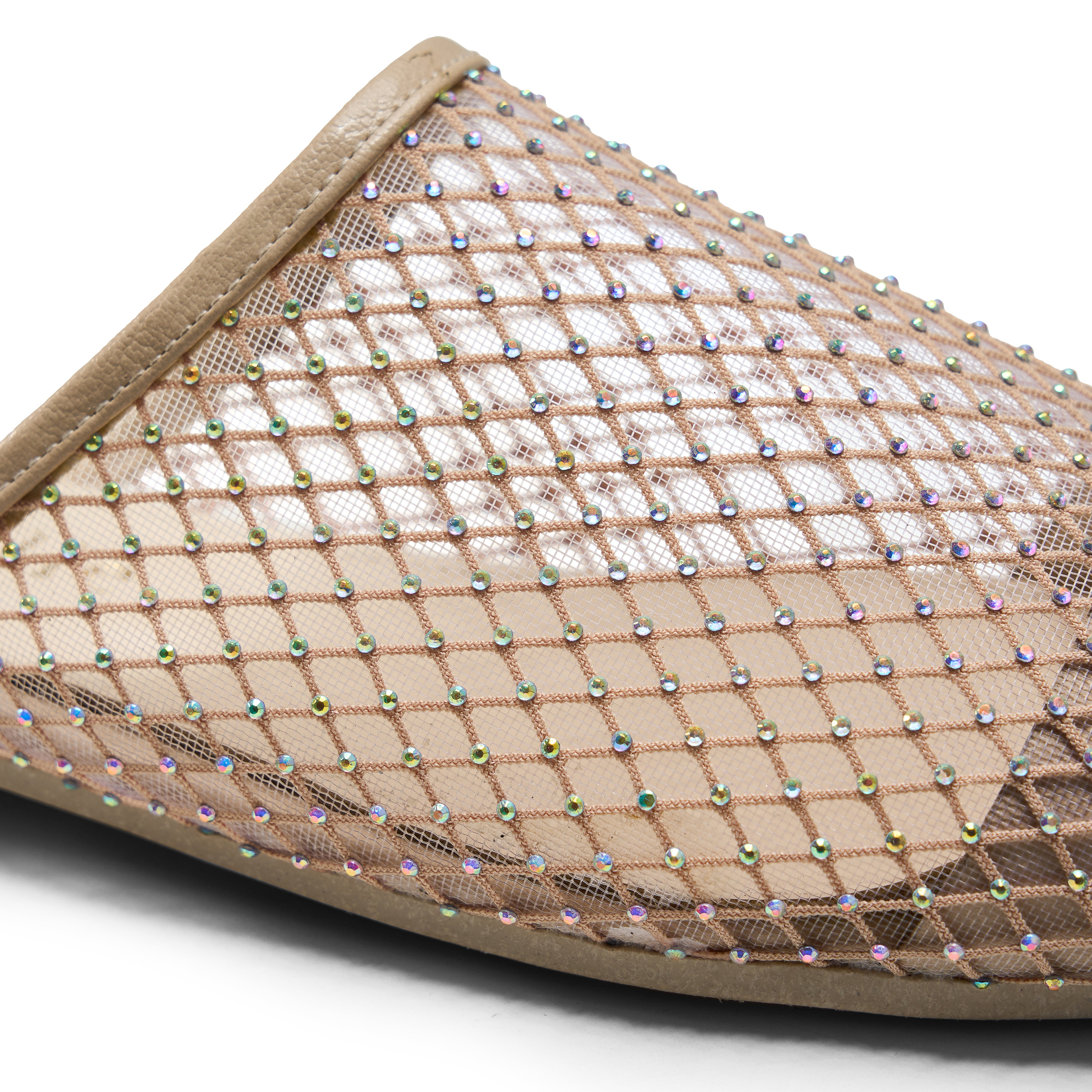Women Beige Fabric Fishnet Mule