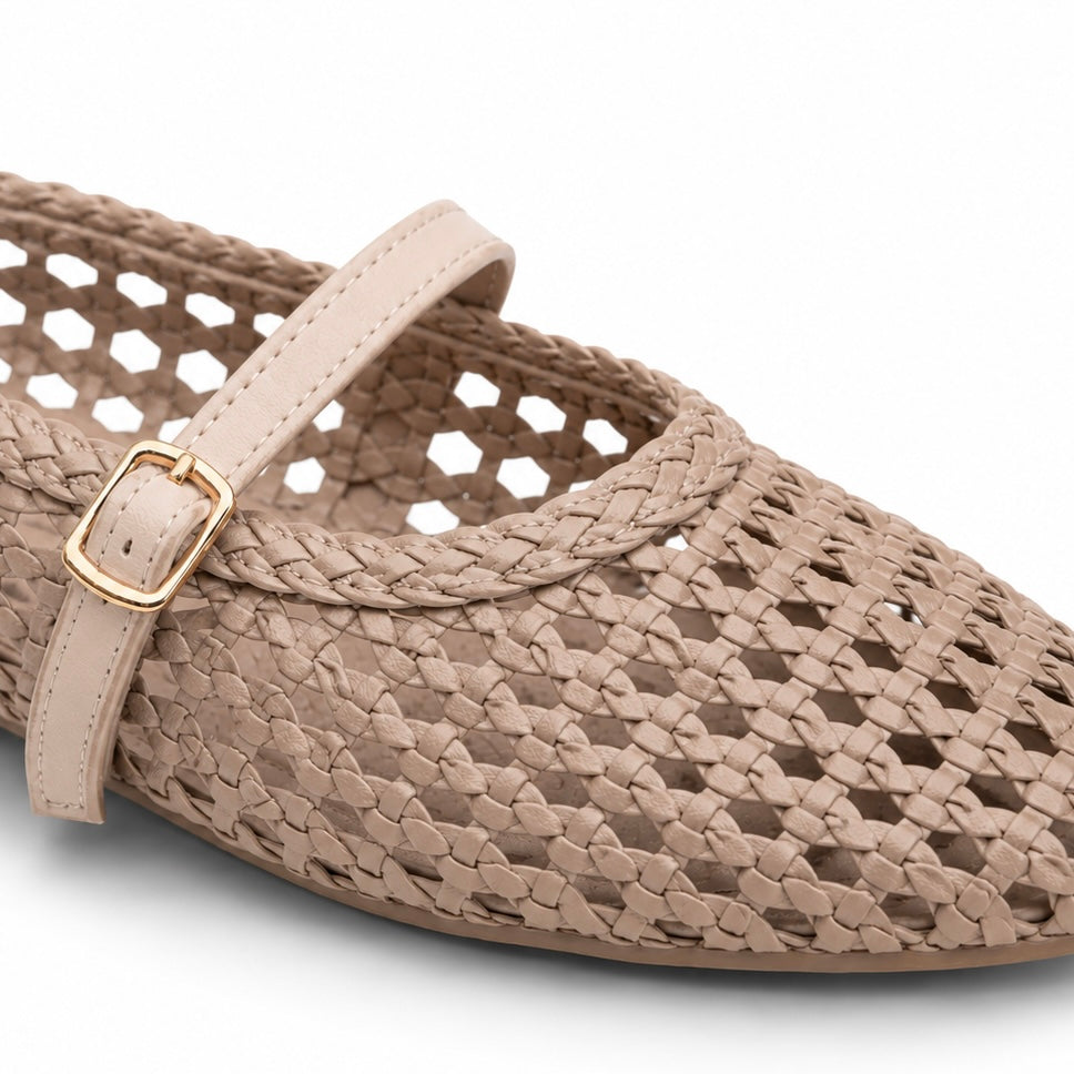 Women Beige Buckle Mule