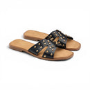 Black Studded Crossover Flat Slipper