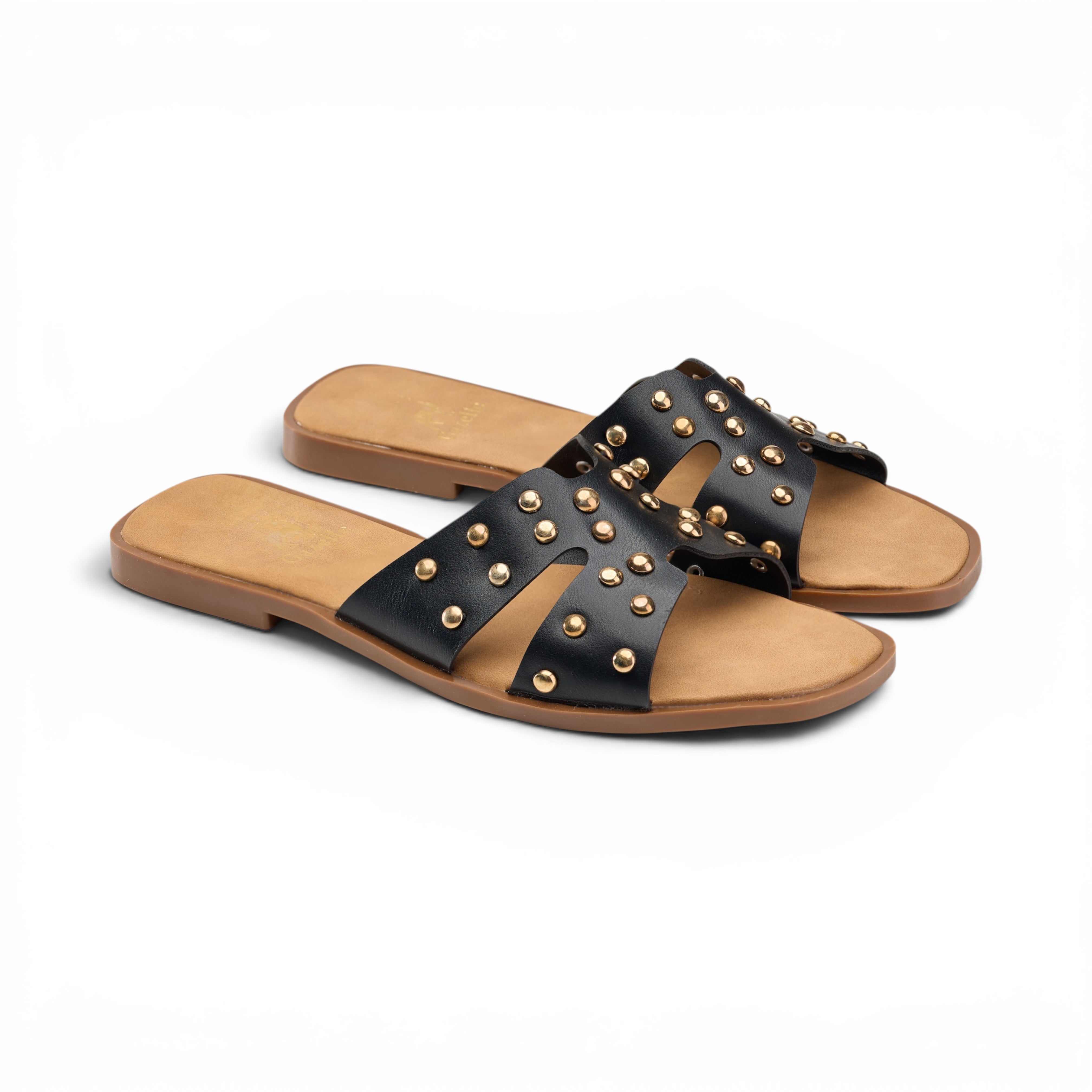 Black Studded Crossover Flat Slipper