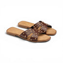 Brown Studded Crossover Flat Slipper