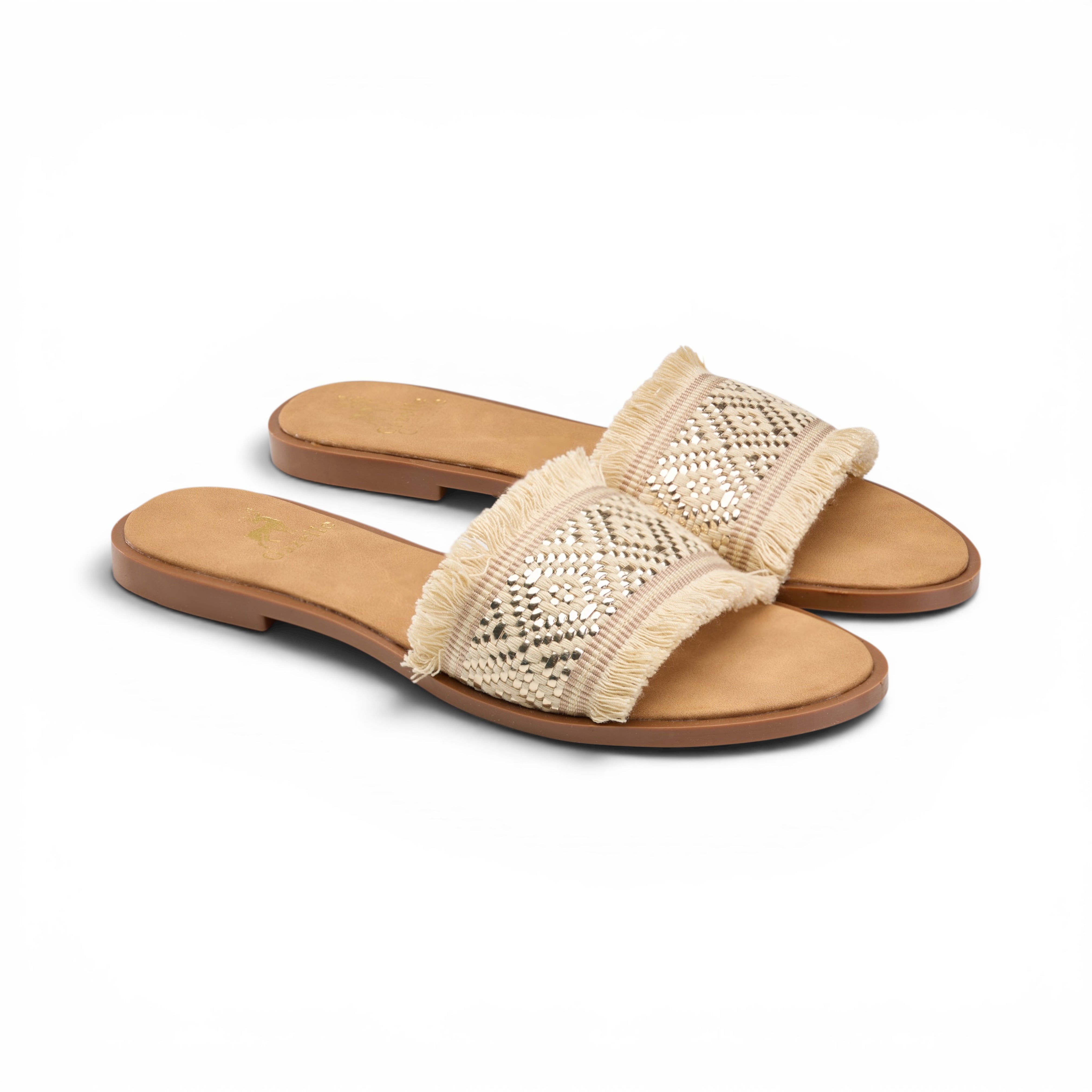 Women Gold Fringe Slide Slipper