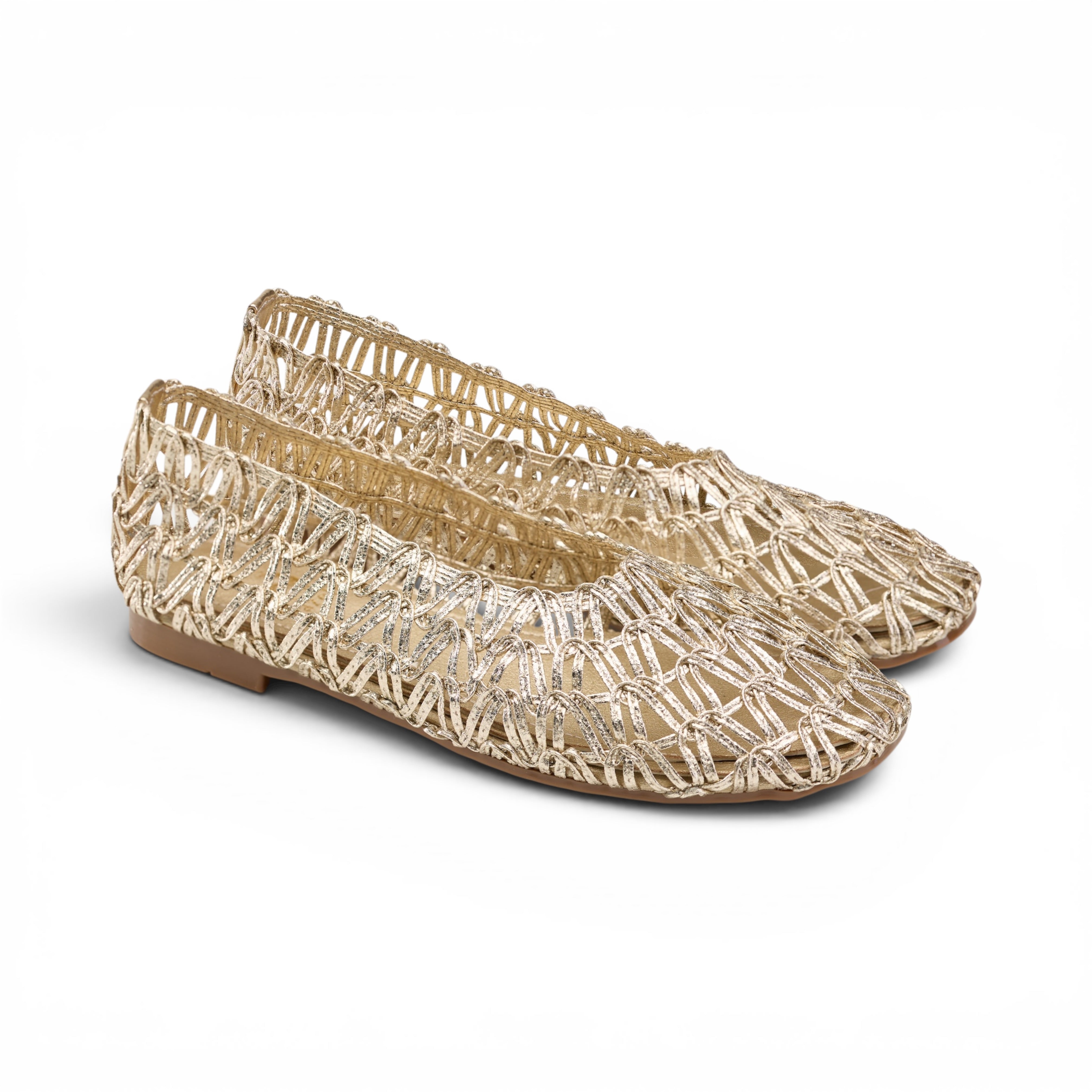 Gold Crochet Mesh Ballet Flats
