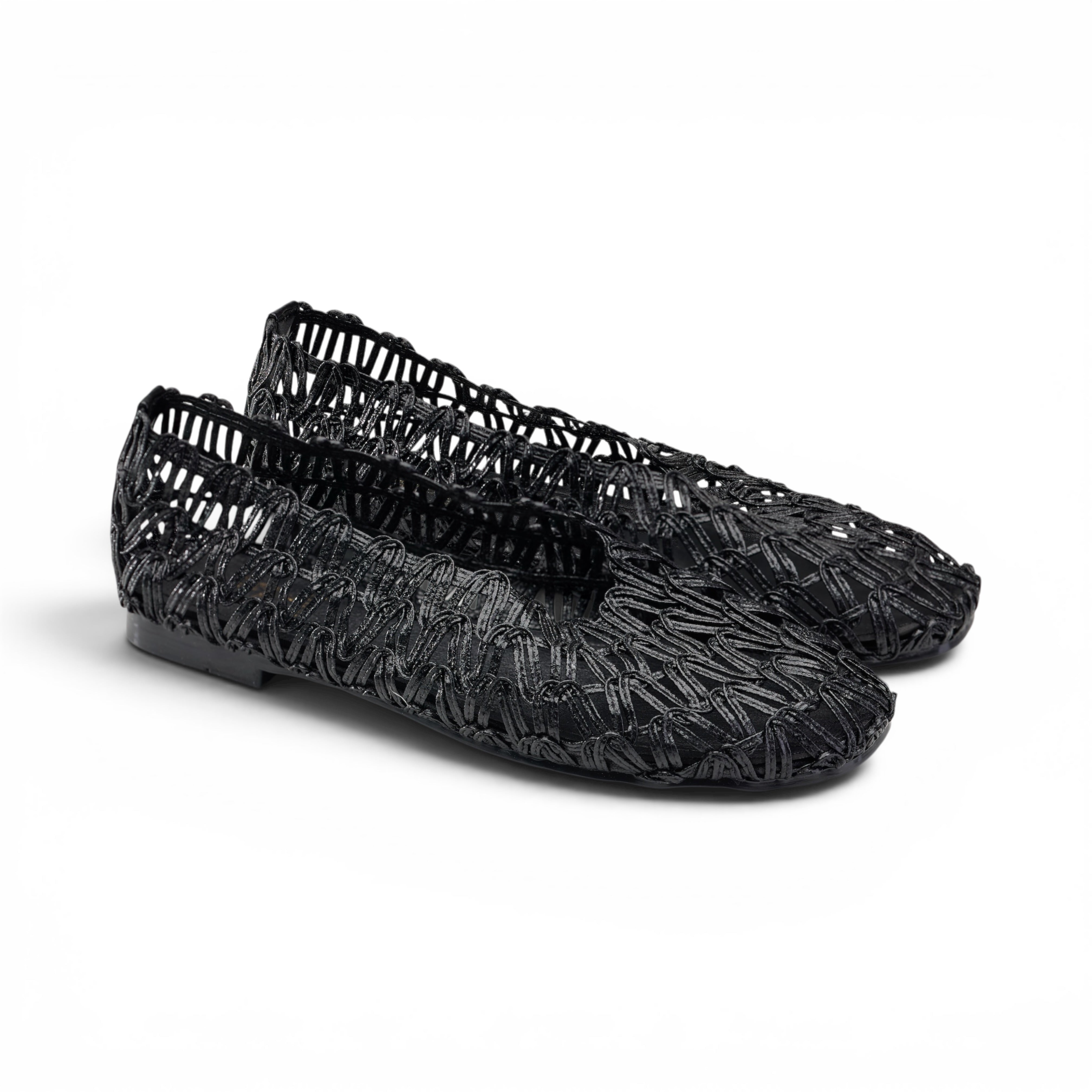 Black Crochet Mesh Ballet Flats