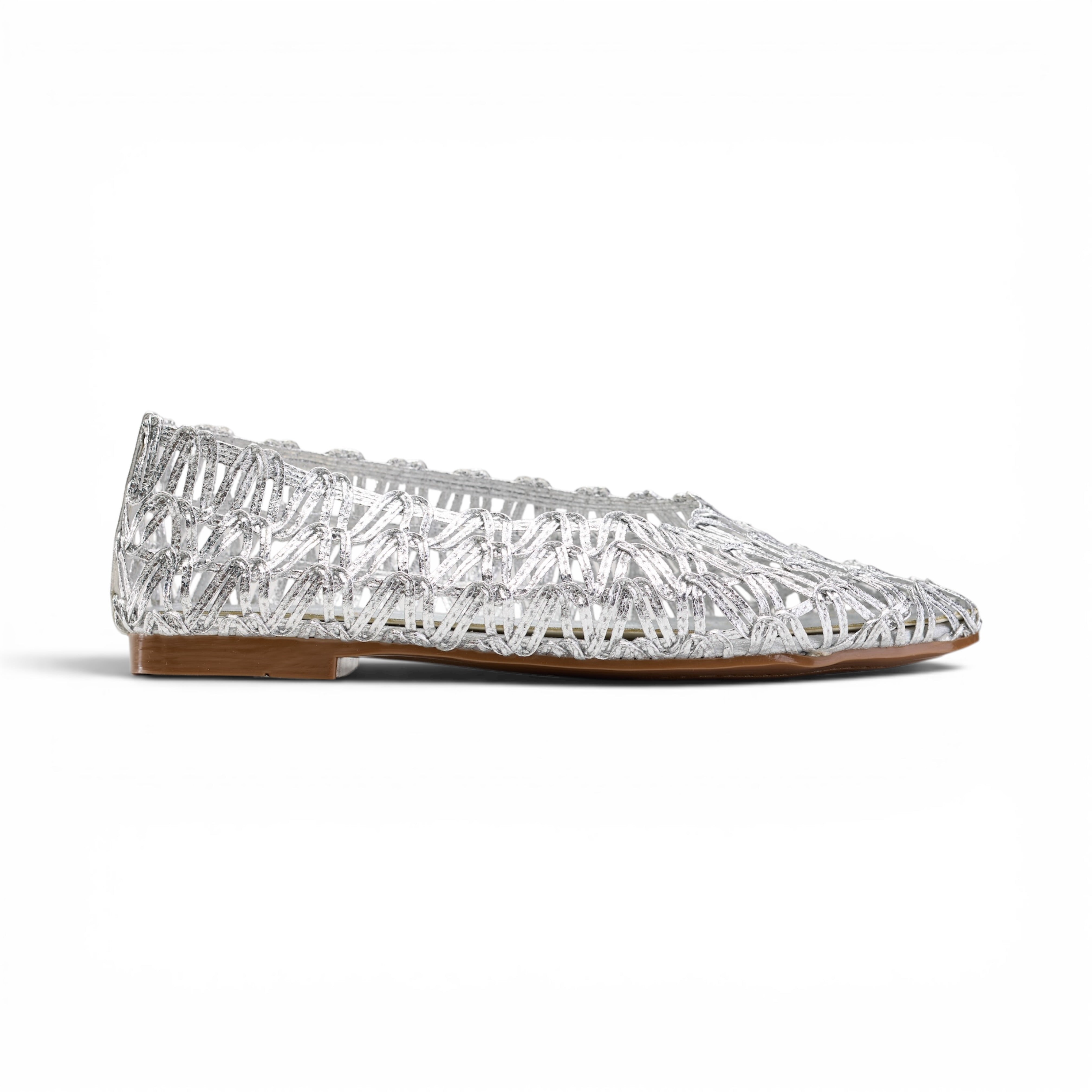 Silver Crochet Mesh Ballet Flats