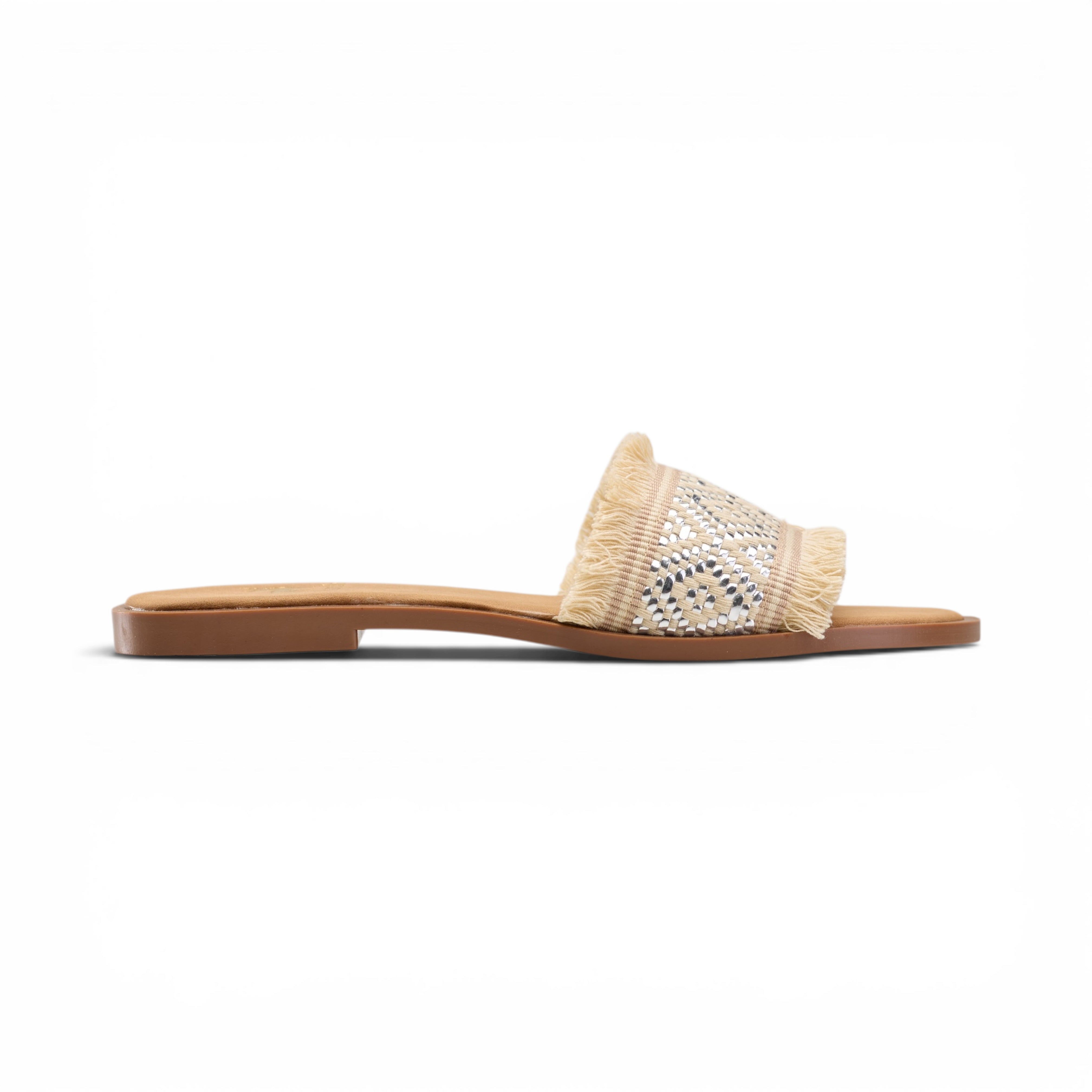 Women Silver Fringe Slide Slipper