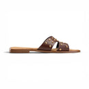 Brown Studded Crossover Flat Slipper