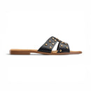 Black Studded Crossover Flat Slipper