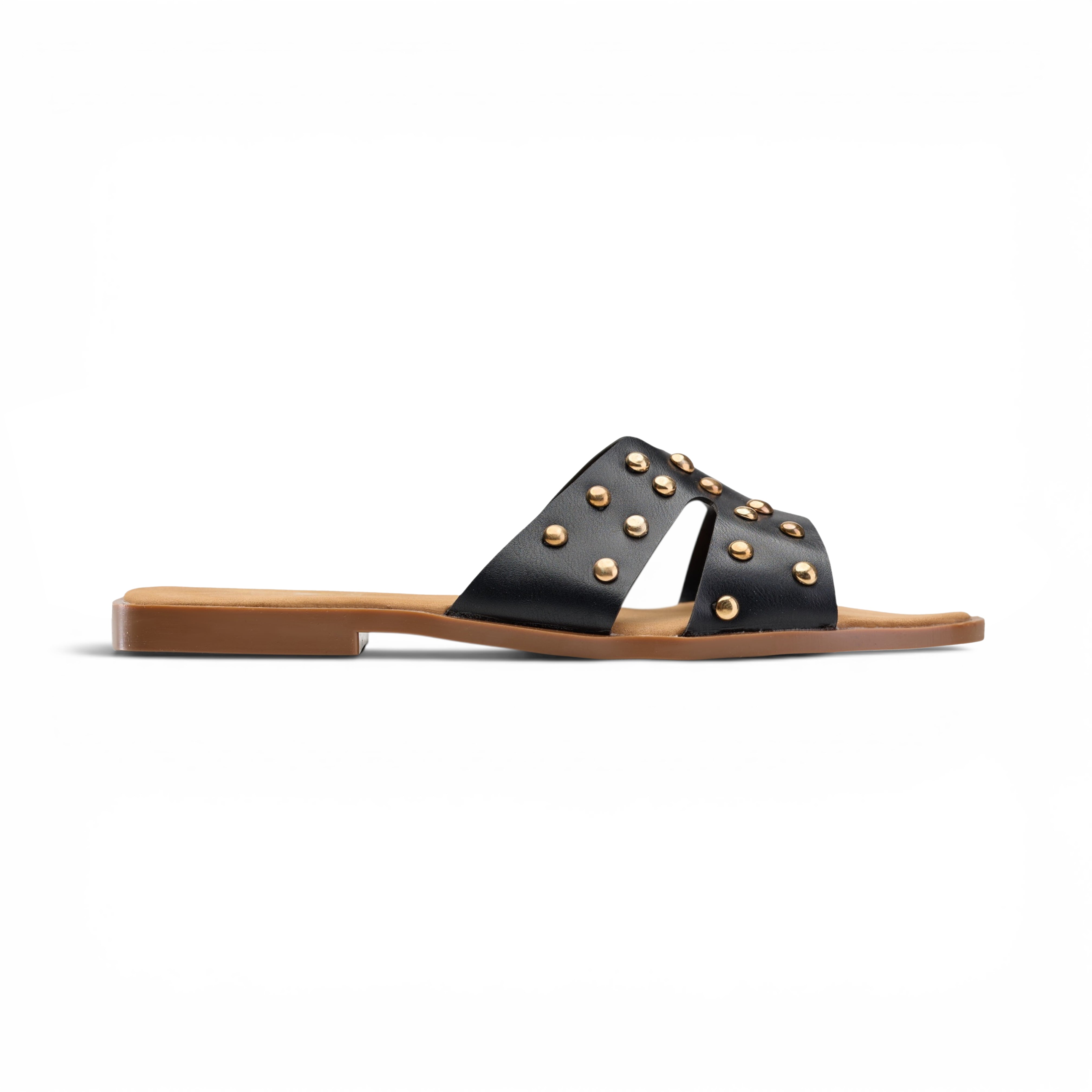 Black Studded Crossover Flat Slipper