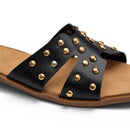 Black Studded Crossover Flat Slipper